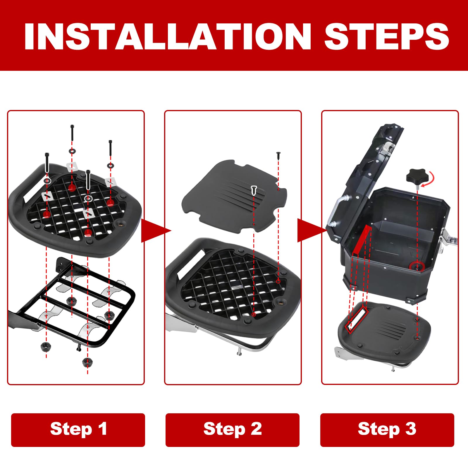 35L Universal Motorcycle Top Case - Quick Release Mounting Plate, Waterproof Scooter Tail Box for Helmet & Luggage Storage - Durable Black Tour Trunk for Commuting, Travel & Adventure Rides