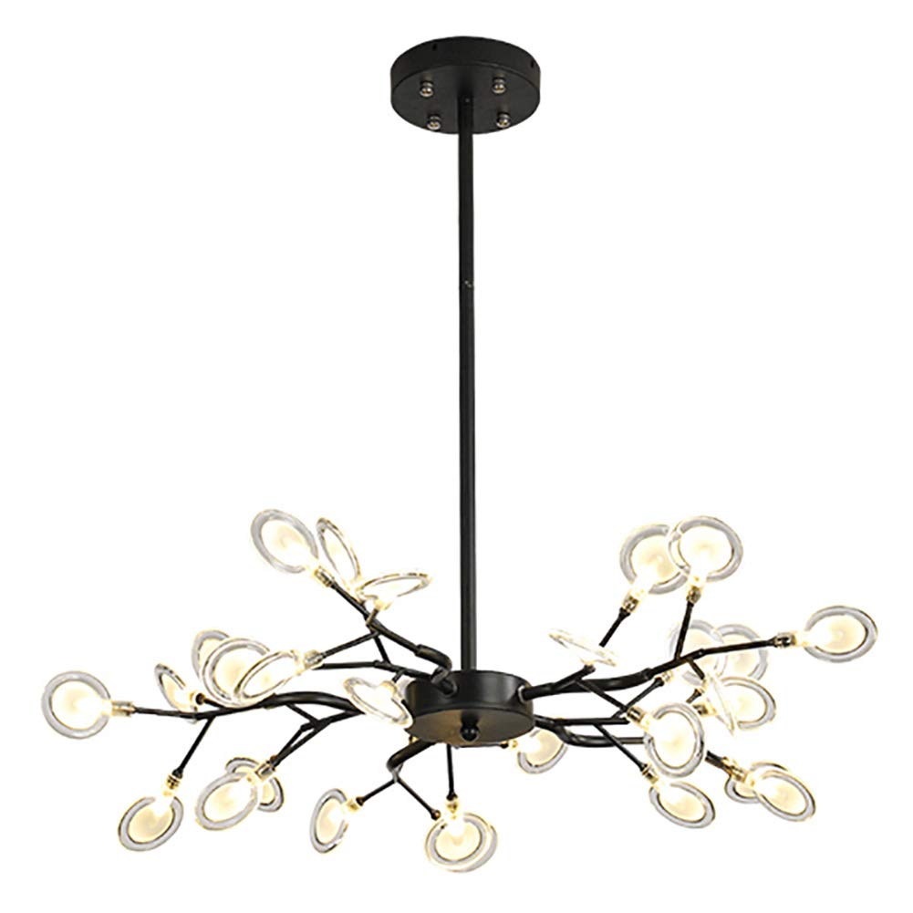 54-Lights Adjustable Black Metal Industrial Sputnik Chandelier with Chrome Finish & Lollipop Glass Shades - Modern Ceiling Light for Kitchen, Dining Room, Bar or Living Room Decor