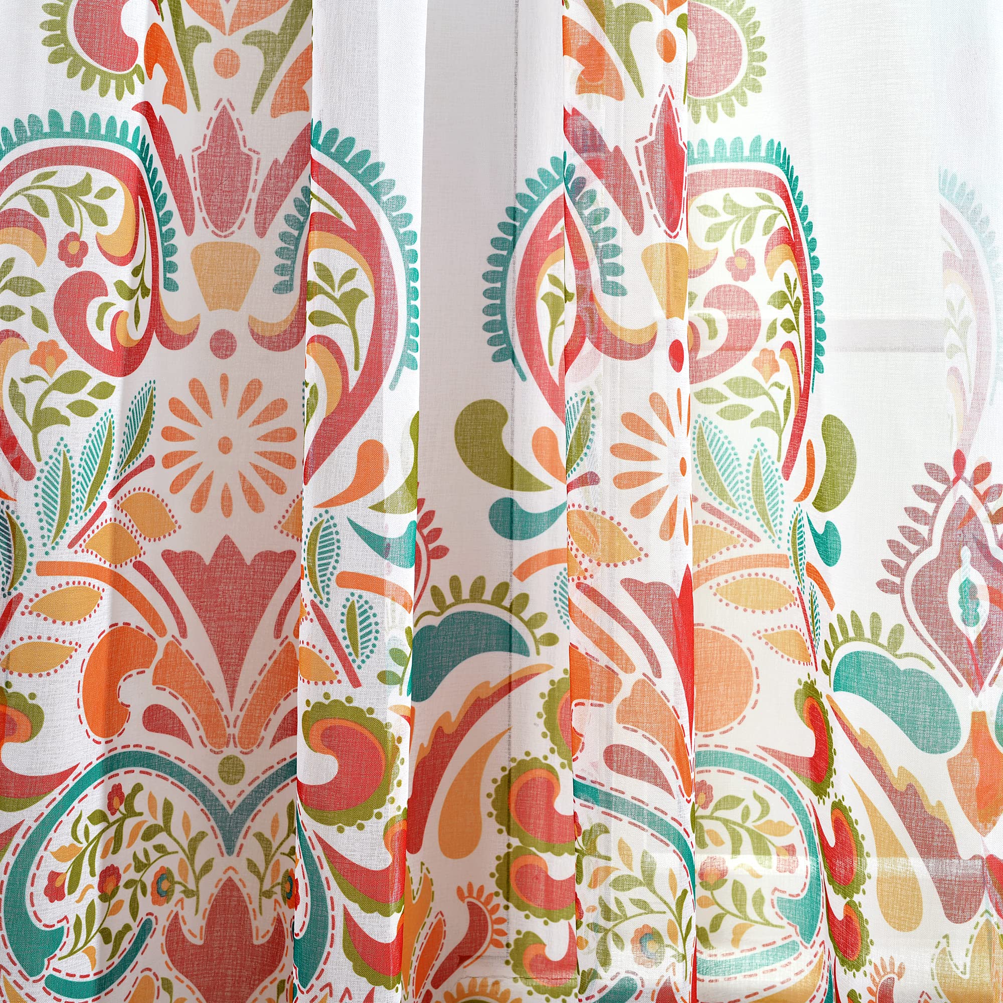 Bohemian Sheer Curtains - Paisley Damask Print for Living Room & Bedroom