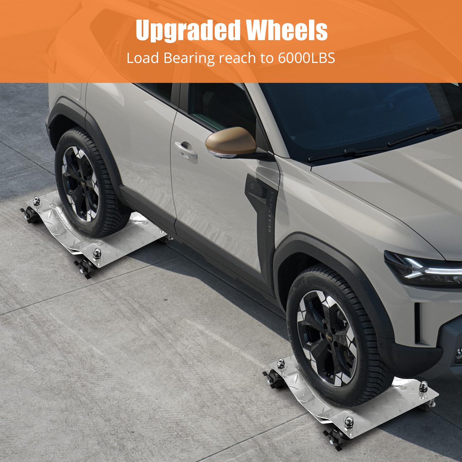 Upgraded Towallmark 4-Pack Car Dolly with Nylon Wheels - 6000lbs Capacity, 360° Rotating Vehicle Wheel Dollies for Moving Cars, Trucks, Trailers & Motorcycles (Silver) - Perfect for Garage Storage, Auto Repair Shops & Vehicle Maintenance