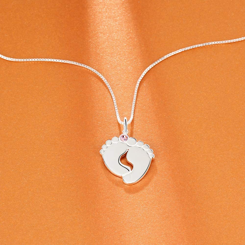 LanM Personalized Birthstone Necklace for Mom - Custom Feet Pendant Mother's Jewelry, Christmas Gift for Mom, Grandma & New Mothers | Perfect for Mother's Day, Birthday & Anniversary Gifts