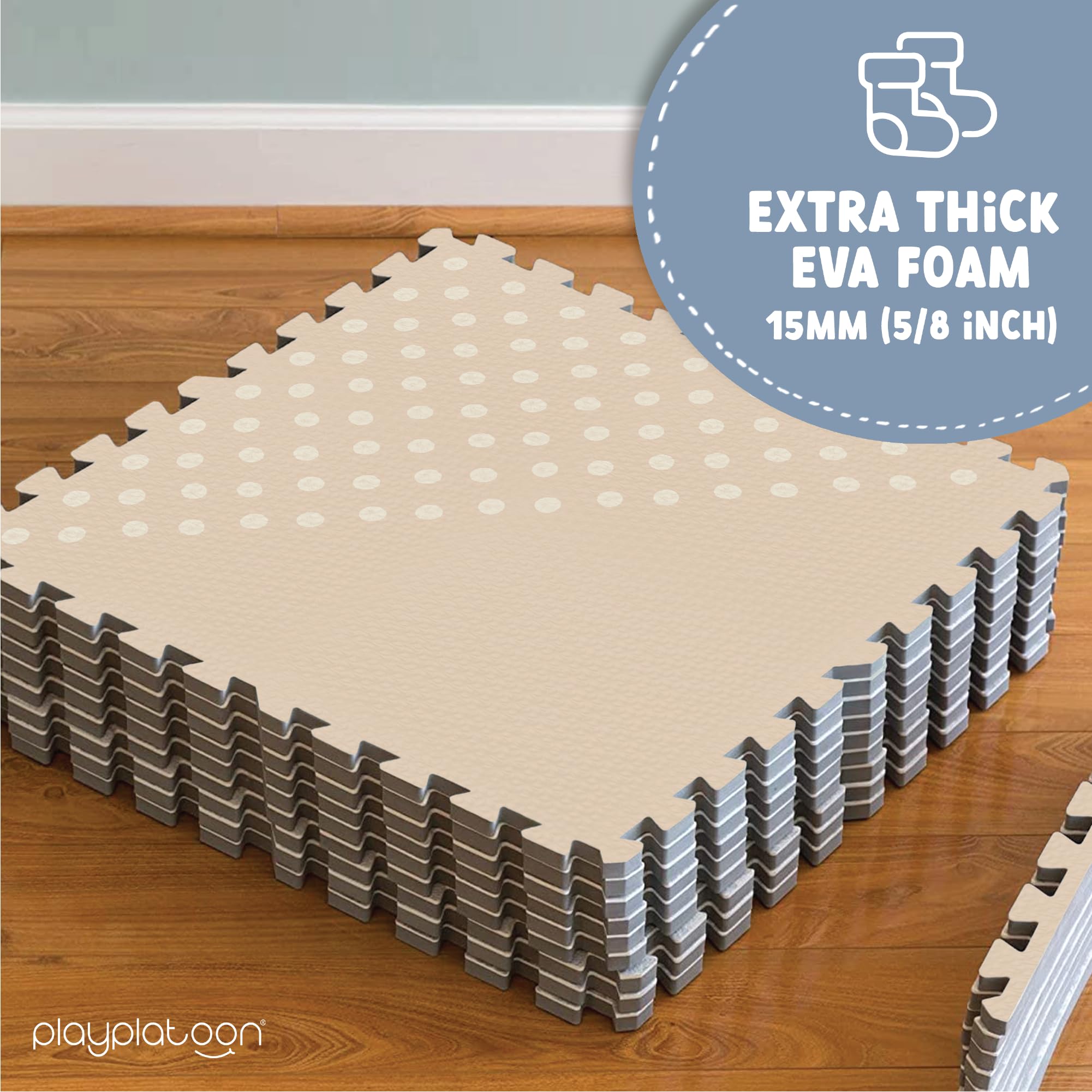 Play Platoon Large 9-Piece Baby Play Mat - 72 x 72 Inch Extra-Thick Interlocking Foam Floor Tiles (24 x 24 Inch Each) - Soft Puzzle Mats for Playroom & Nursery - Neutral Kids Playmat Rug with Triangle Design - Perfect for Crawling, Learning & Safe Playtime