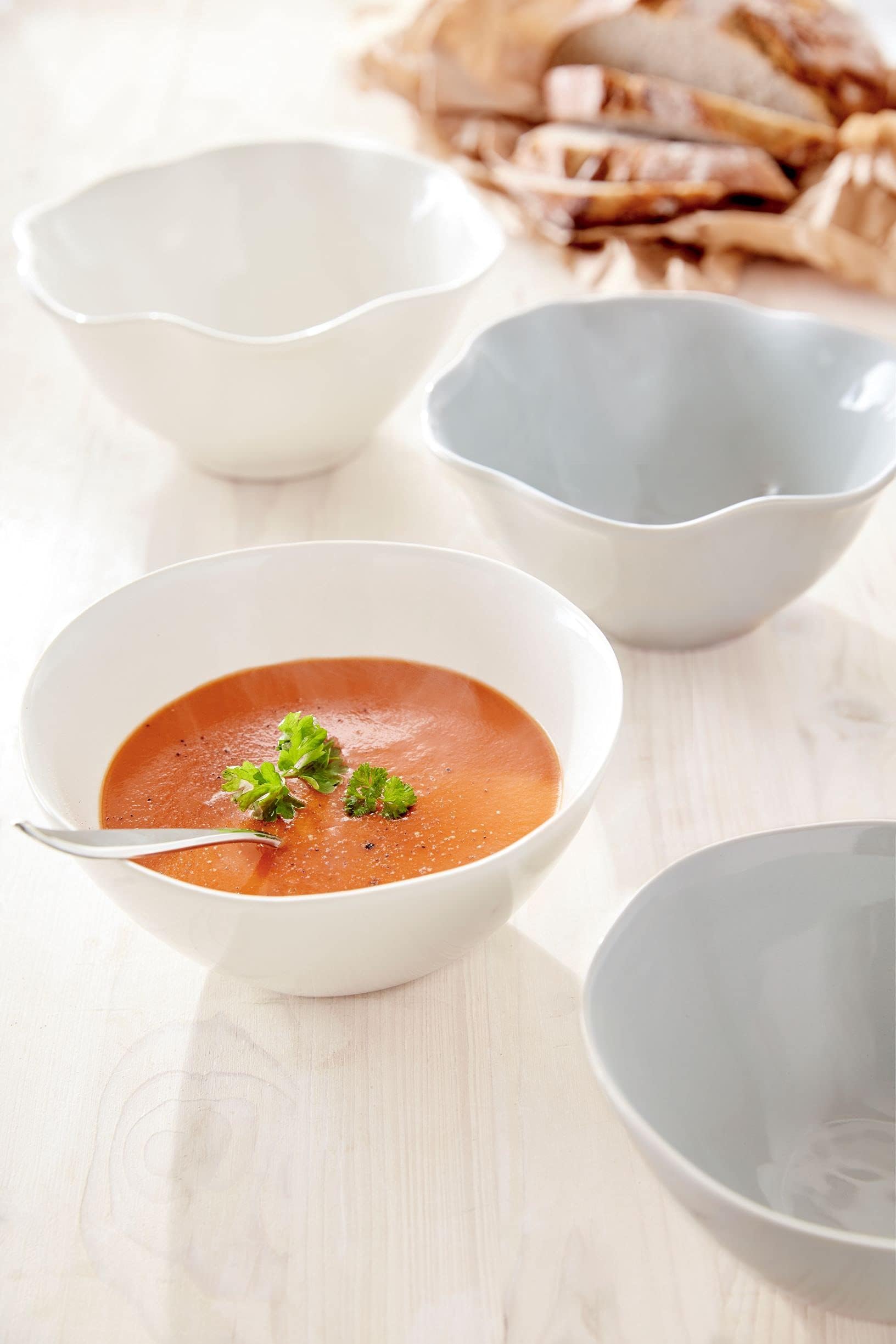 Sophie Conran Floret Stoneware 7-Inch All-Purpose Bowls Set of 4 - Microwave & Dishwasher Safe Creamy White Serving Bowls for Cereal, Soup, Salad | Perfect for Kitchen, Dining Room & Entertaining