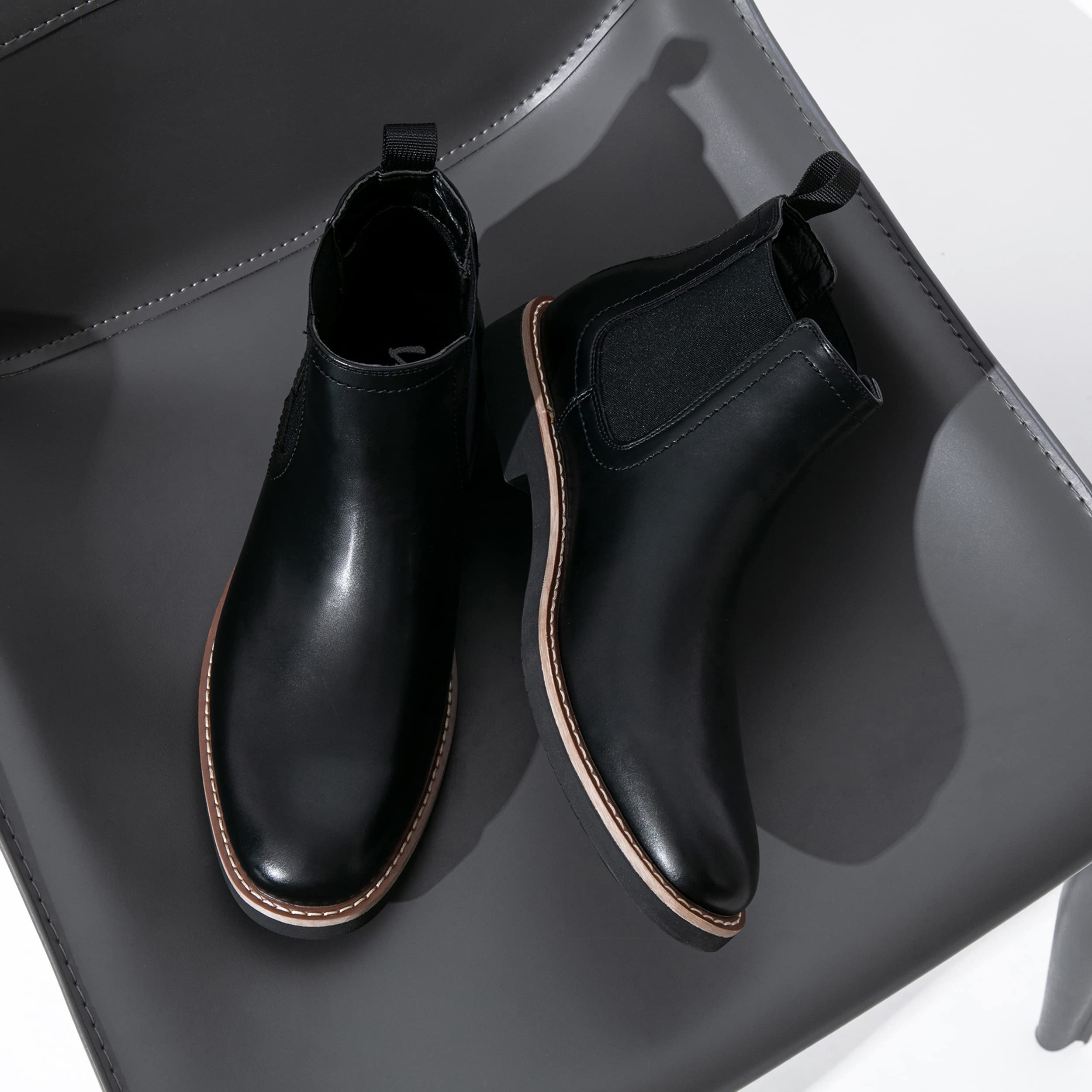 Vostey Men's Chelsea Boots - Classic Slip On Ankle Dress Boots in Black | Comfortable Casual Shoes for Work, Office & Everyday Wear