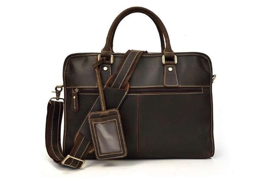 Premium Dark Brown Genuine Leather Laptop Bag for Men - Stylish & Durable Business Briefcase for Work, Office & Travel