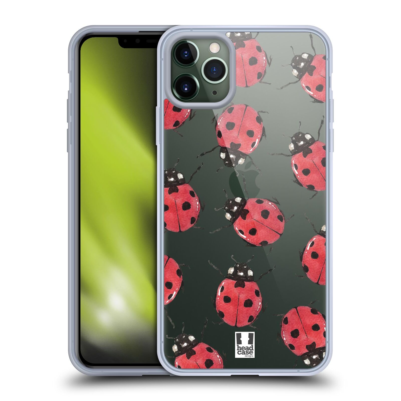 Ladybugs Watercolor iPhone 11 Pro Max Case - Soft Gel Phone Cover with Matching Wallpaper - Cute Insect Design Protective Case for Women - Perfect for Everyday Use, Outdoor Activities & Gift Giving