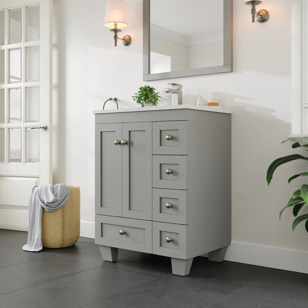 Eviva Acclaim 24 Inch Modern Bathroom Vanity Set with Carrara Quartz Countertop - Perfect for Small Bathrooms, Powder Rooms & Master Bath Renovations