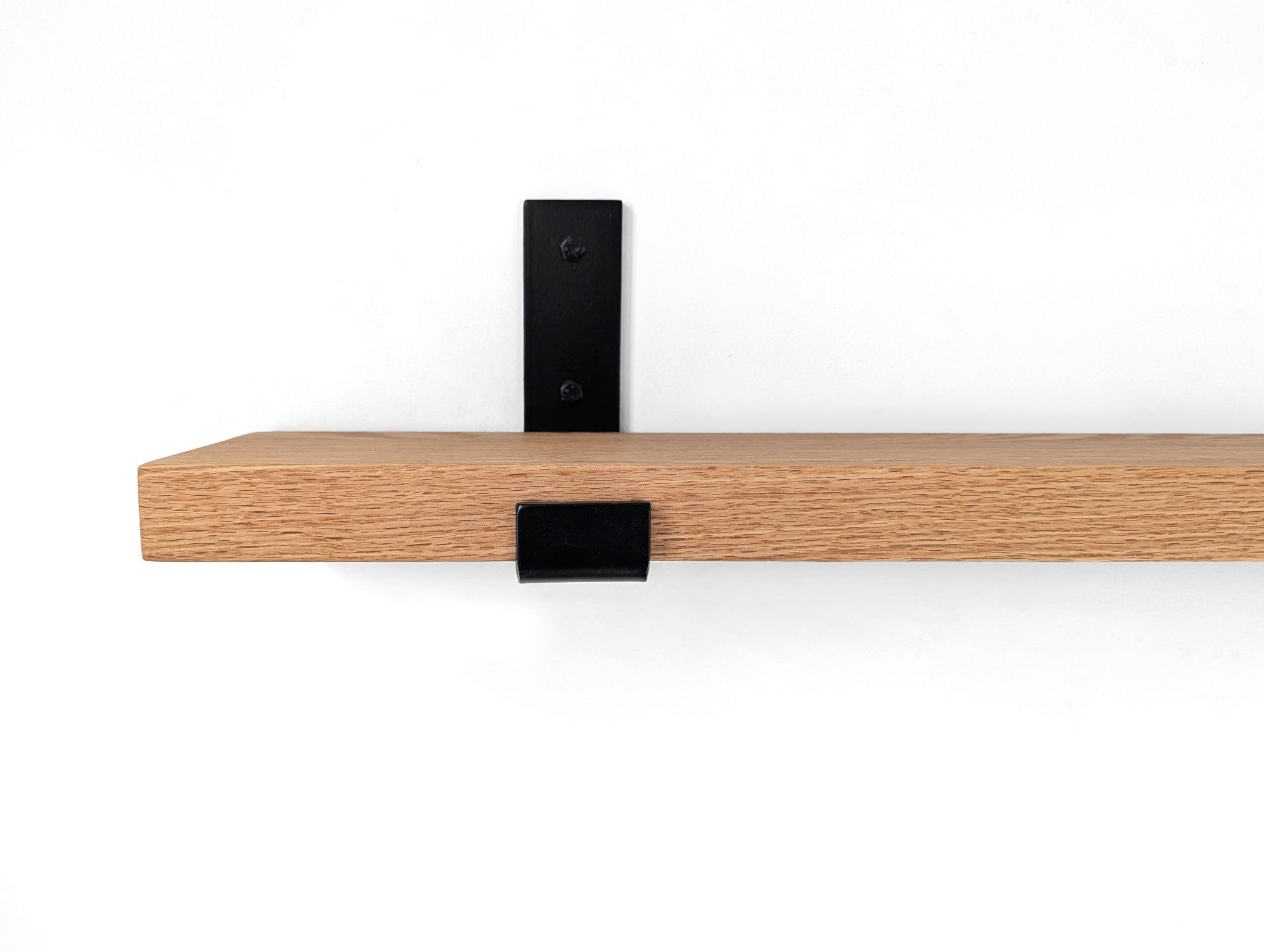 Sturdy Oak Wood Shelf with Black Steel J Brackets - Heavy Duty Floating Shelves for Living Room, Kitchen, or Office Storage
