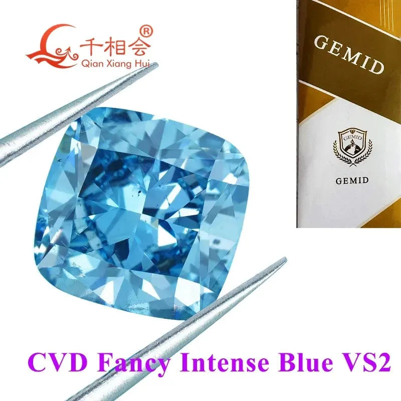 1.6ct & 2ct CVD Lab Grown Diamond - Fancy Vivid Aqua Blue, VS1 Clarity, Cushion Cut, GEMID Certified Loose Stone for Engagement Rings & Fine Jewelry