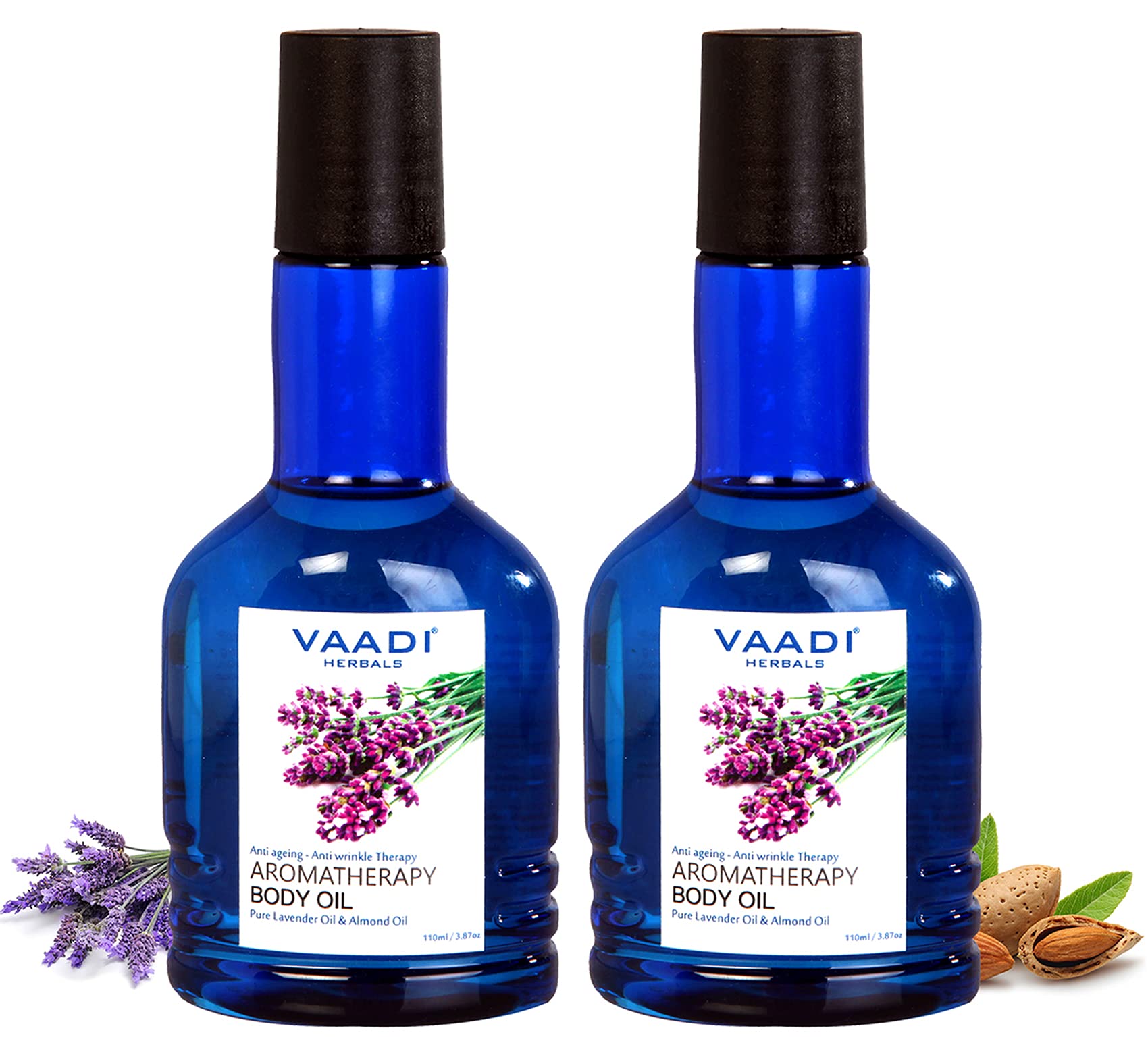 Vaadi Herbals Lavender & Almond Aromatherapy Body Oil - 110ml (2 Pack) for Relaxation, Massage & Skin Hydration