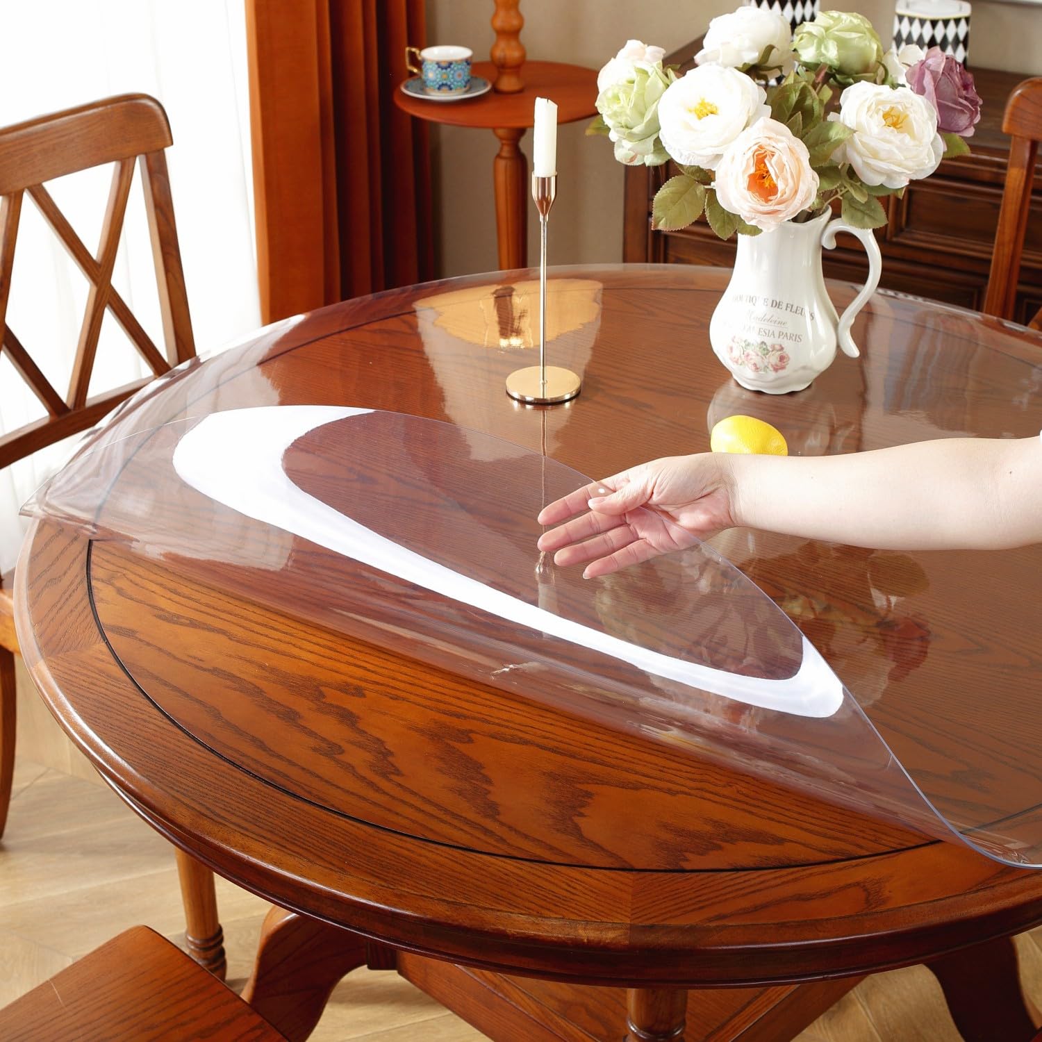 OstepDecor 72 Inch Round Clear Table Protector - Thick Waterproof PVC Table Cover, Vinyl Circle Tablecloth for Dining & Coffee Tables - Perfect for Home, Restaurant, and Outdoor Use