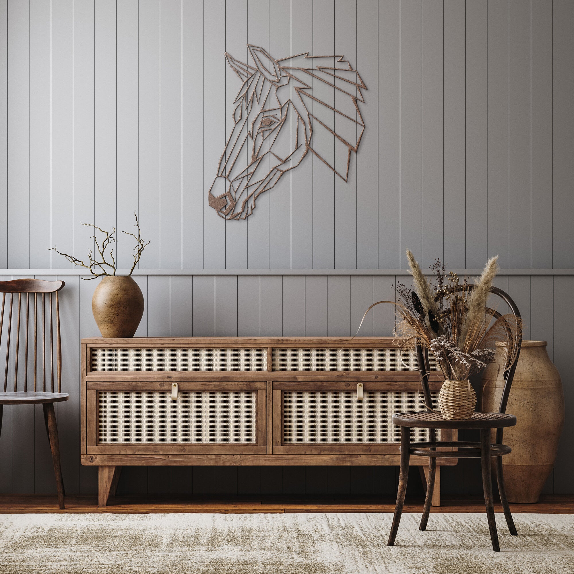 Geometric Horse Head Metal Wall Art - Unique Home Decor for Horse Lovers | Perfect for Living Room, Bedroom or Office