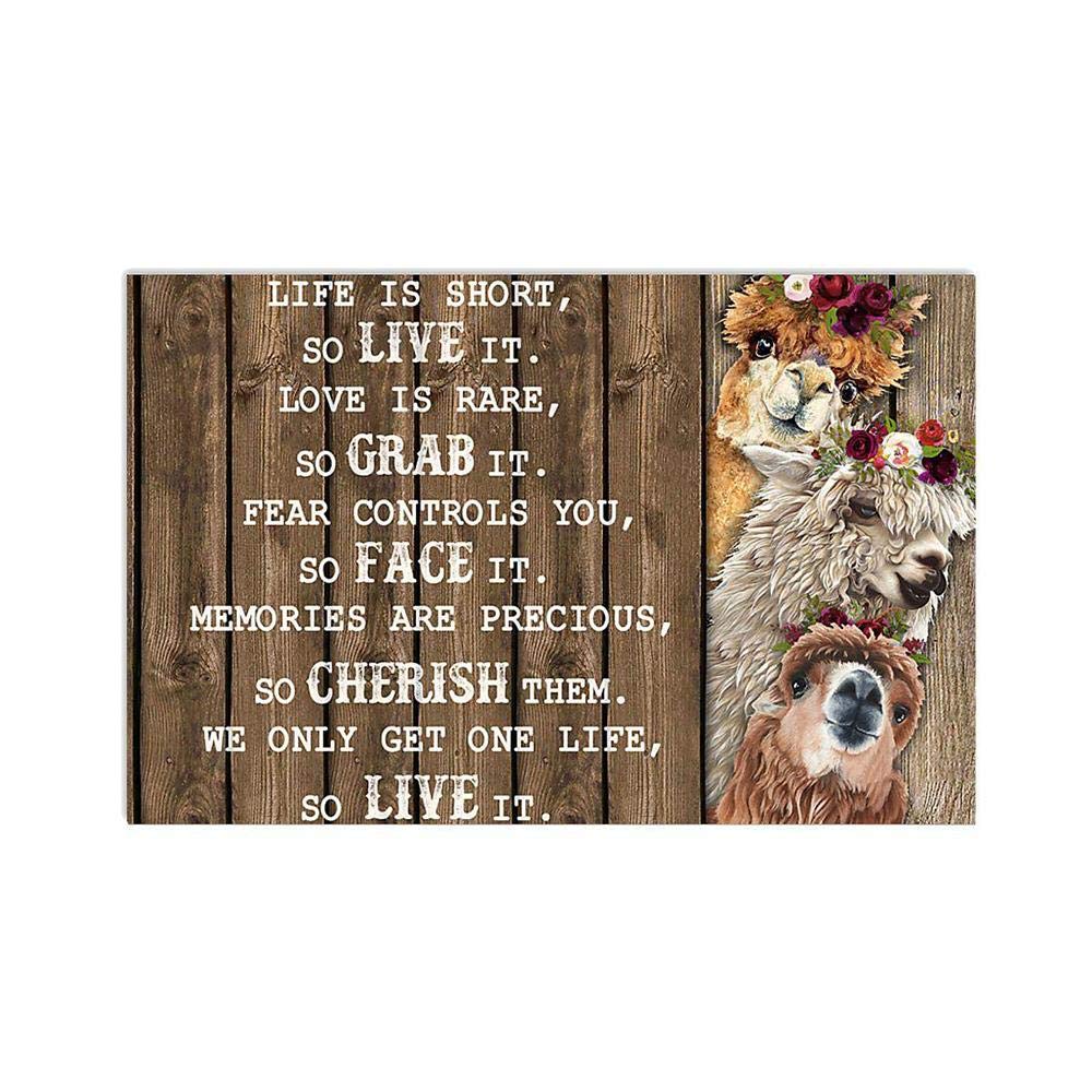 Alpaca & Llama Flower Quote Canvas Wall Art - Inspirational Home Decor Gift (36x24 Inches) for Living Room, Bedroom & Office