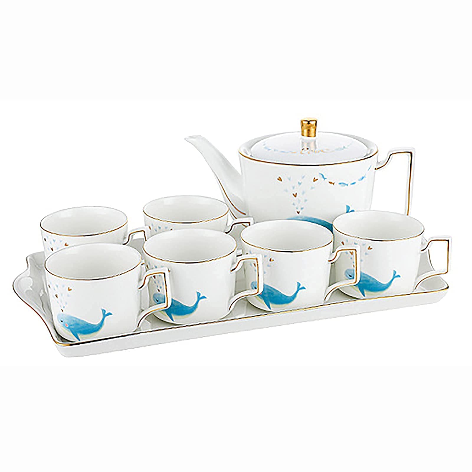 Premium Porcelain Tea Set with Teapot & 6 Ceramic Cups - Elegant Tea Set for Adults with Serving Tray - Perfect for Afternoon Tea, Gifts & Home Decor