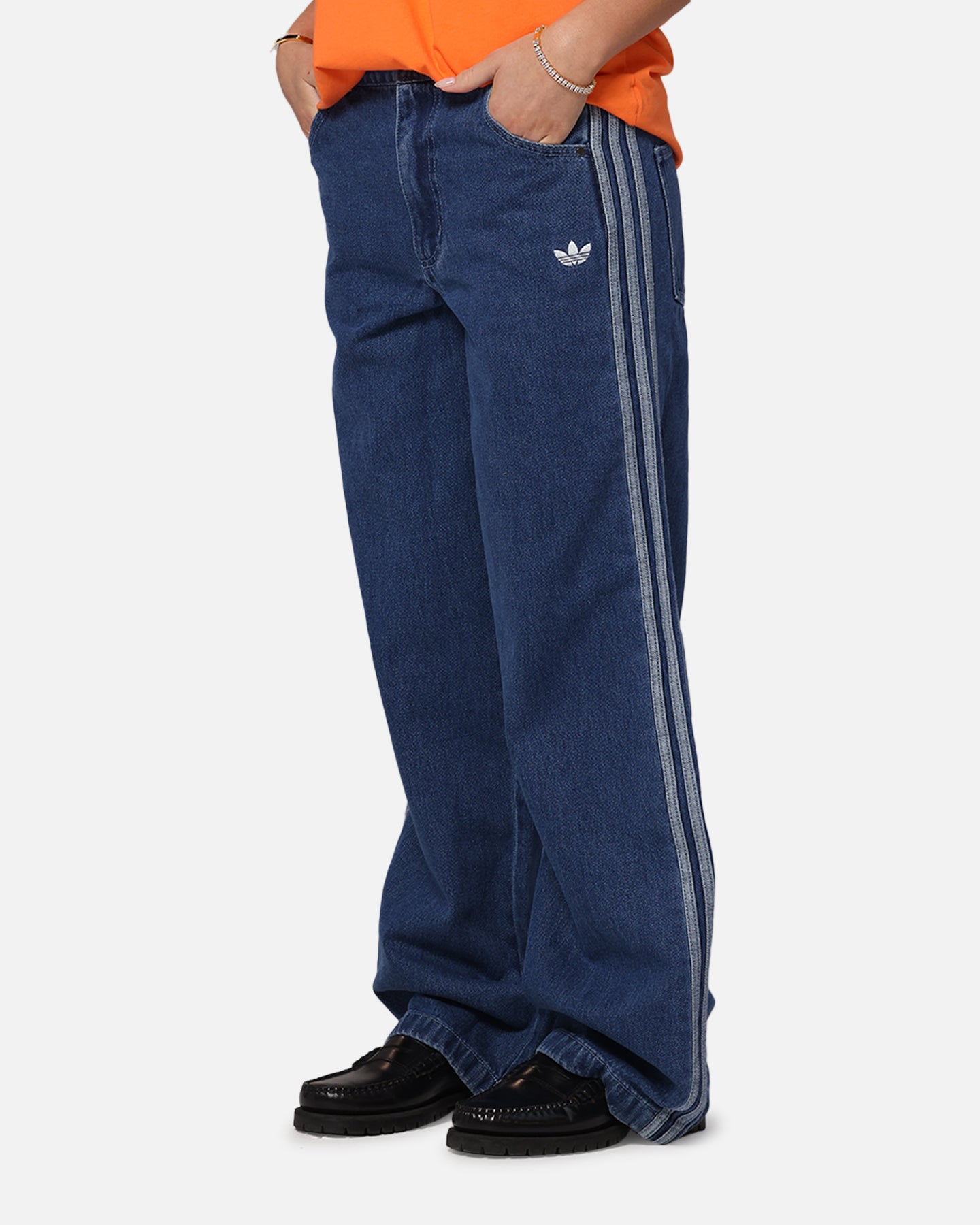 Adidas Women's Denim 3 Stripes Track Pants - Indigo Blue Casual Joggers for Running, Gym & Streetwear Fashion