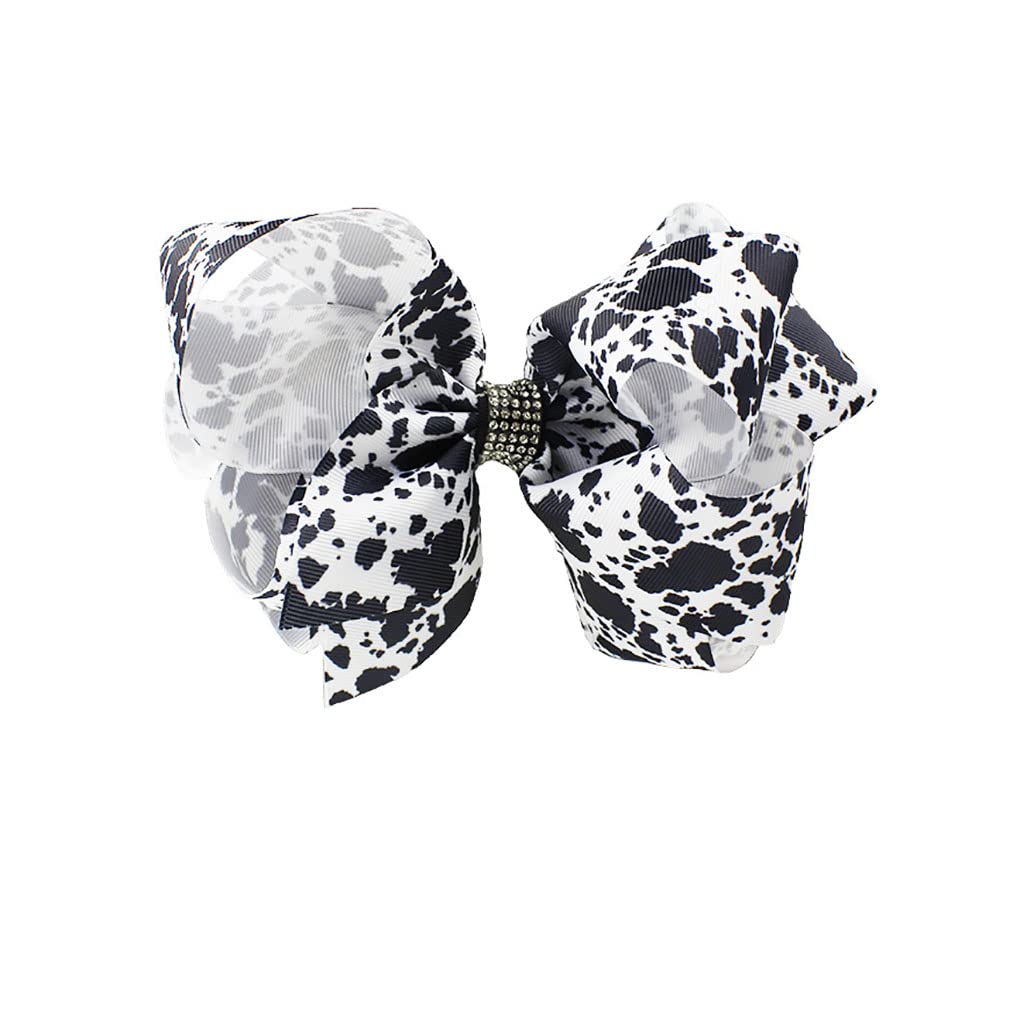 Cow Print Hair Clips Set - 8 Inch Cow Pattern Hair Bows for Girls, Women | Cute Cow Spots Hair Accessories for School, Parties, Halloween & Everyday Wear (BBG34)