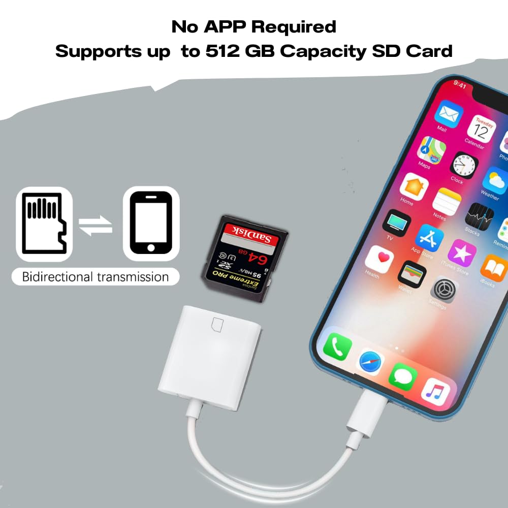 Valtreecho SD Card Reader for iPhone & iPad - Lightning to SD Card Adapter for iPhone 14/13/12/11/XS/XR/X/8/7 & iPad - Plug & Play iOS 9-15+ - Perfect for Photo Transfer from Camera to iPhone for Travel & Photography