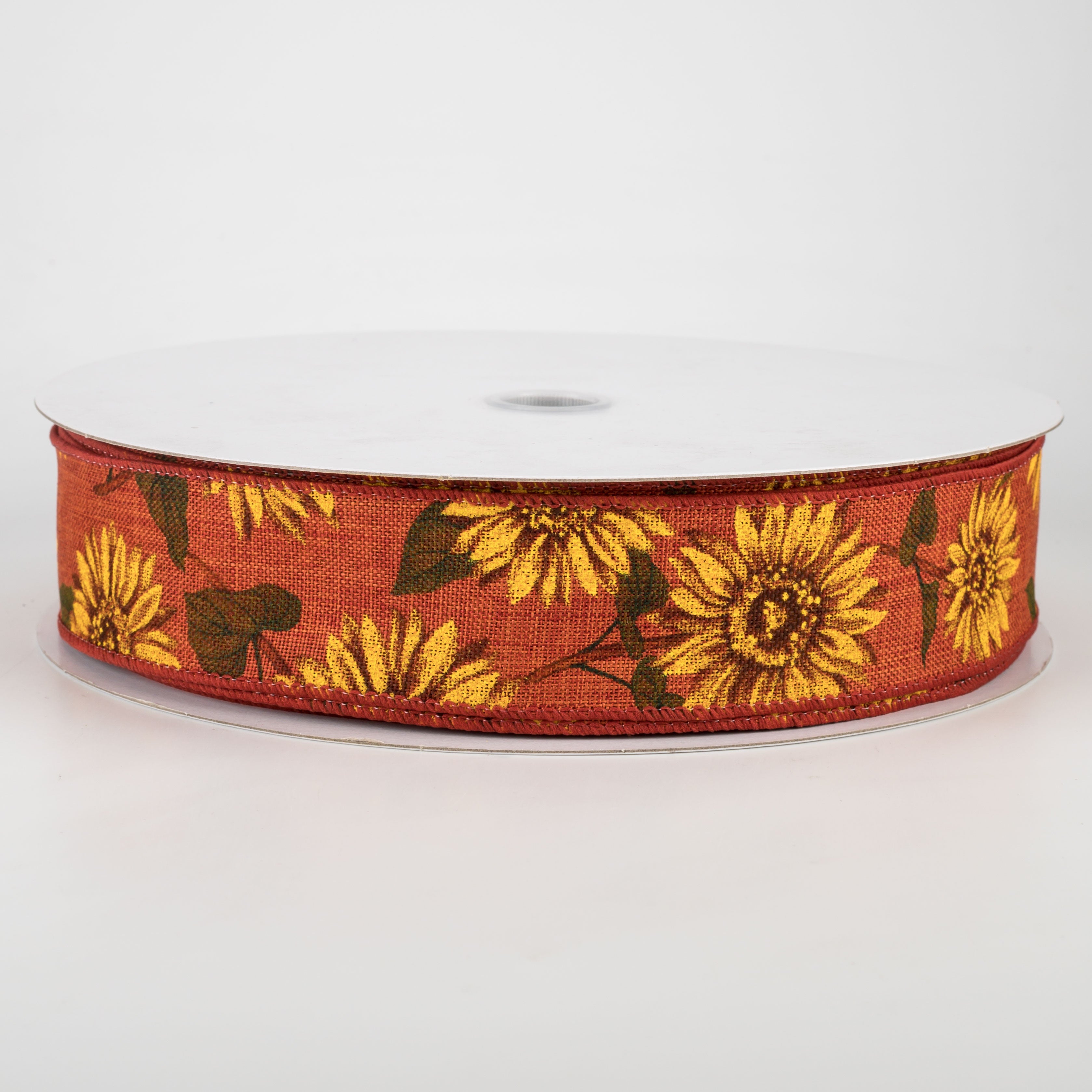 1.5 Inch Linen Sunflower Ribbon in Rust Color - 50 Yards Bulk Spool for Gift Wrapping, DIY Crafts, Wedding Decorations and Floral Arrangements