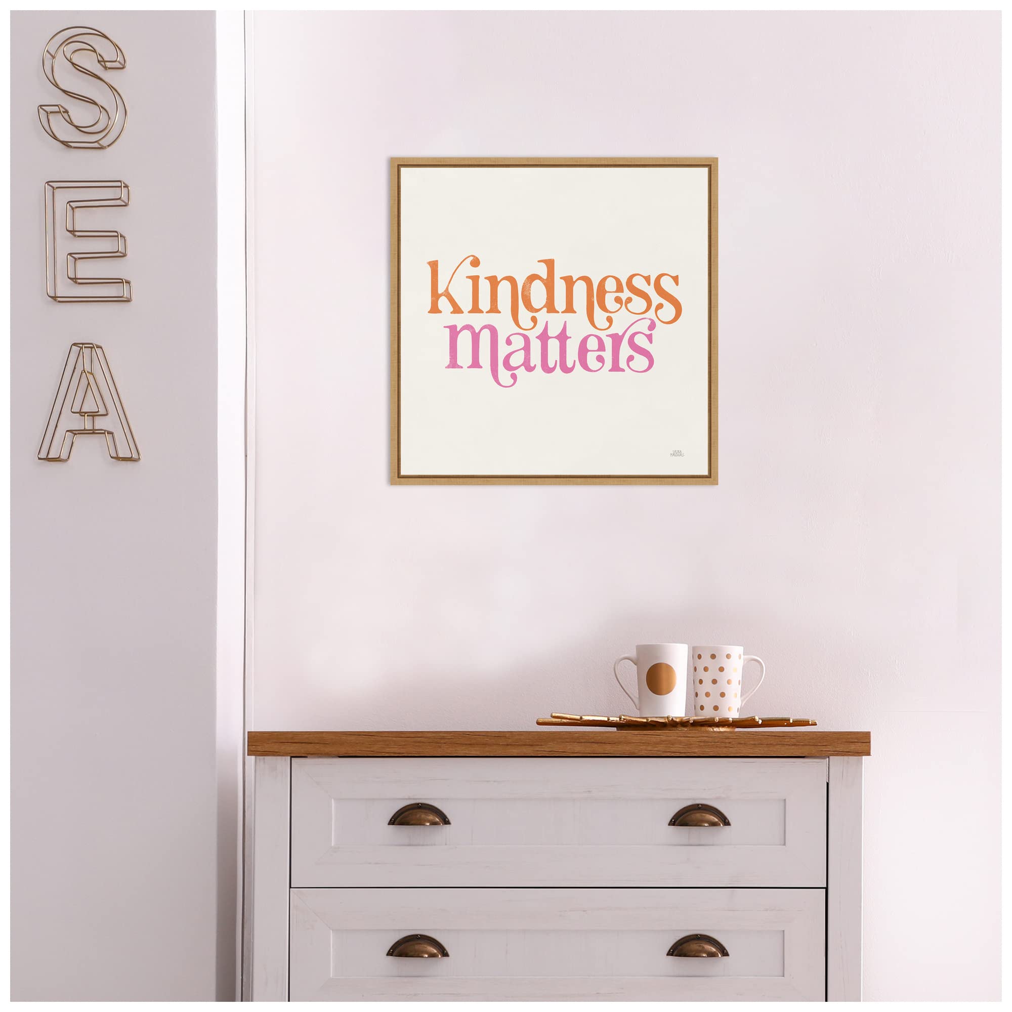 Amanti Art 16x16 Framed Canvas Wall Art - Kindness Matters by Laura Marshall, Modern Typography Artwork for Living Room & Bedroom Decor | Inspirational Home & Office Wall Painting Gift Idea
