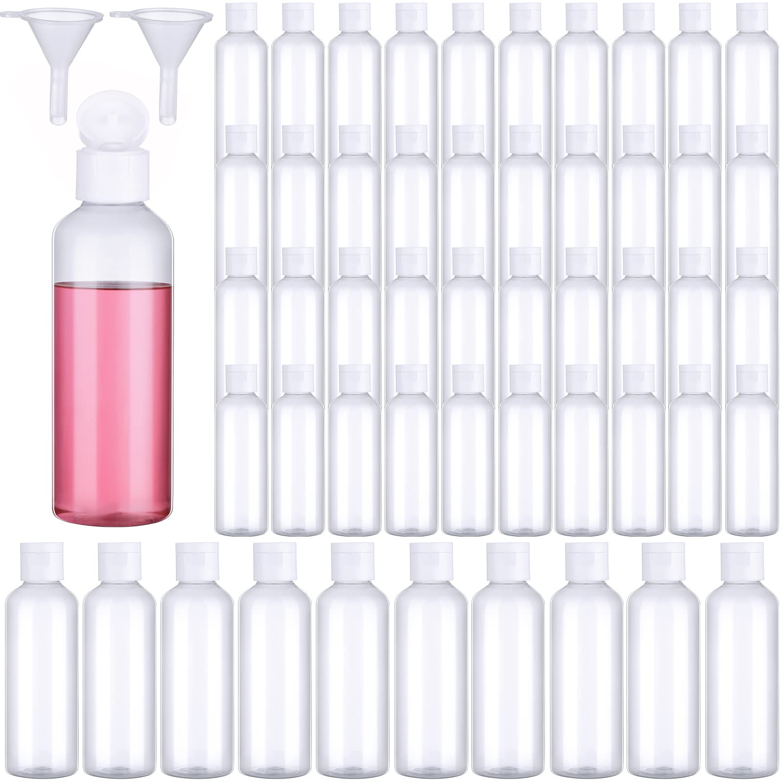 50-Piece 3.4oz Travel Bottles Set - Leakproof Squeeze Bottles with Flip Caps & Funnels for Toiletries & Cosmetics - Perfect for Air Travel & Mini Liquids