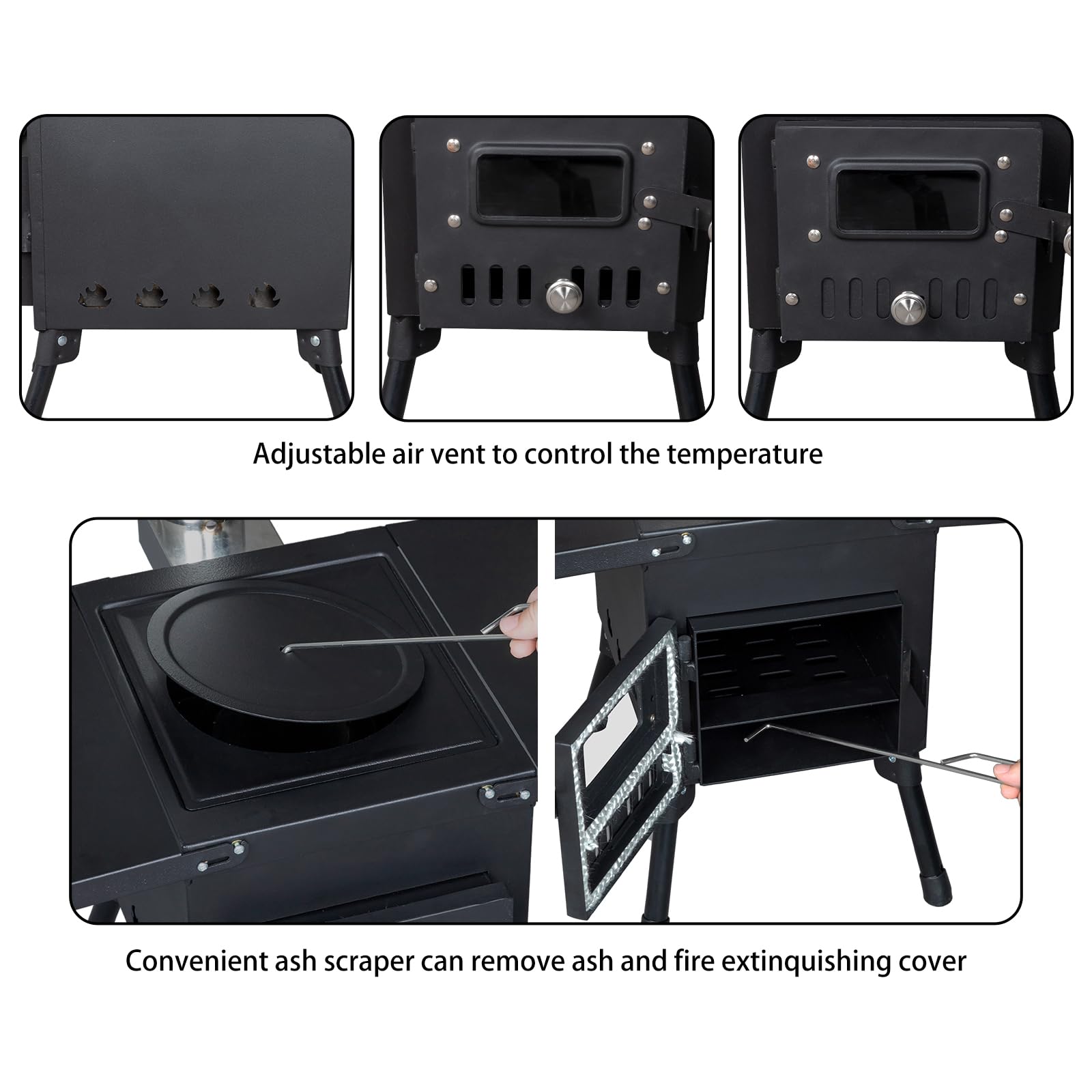 Vasitelan Portable Wood Burning Stove for Outdoor Camping - 3 Chimney Pipe Tent Stove for Cooking, Heating & Survival Gear | Perfect for Backpacking, Hunting & Emergency Preparedness