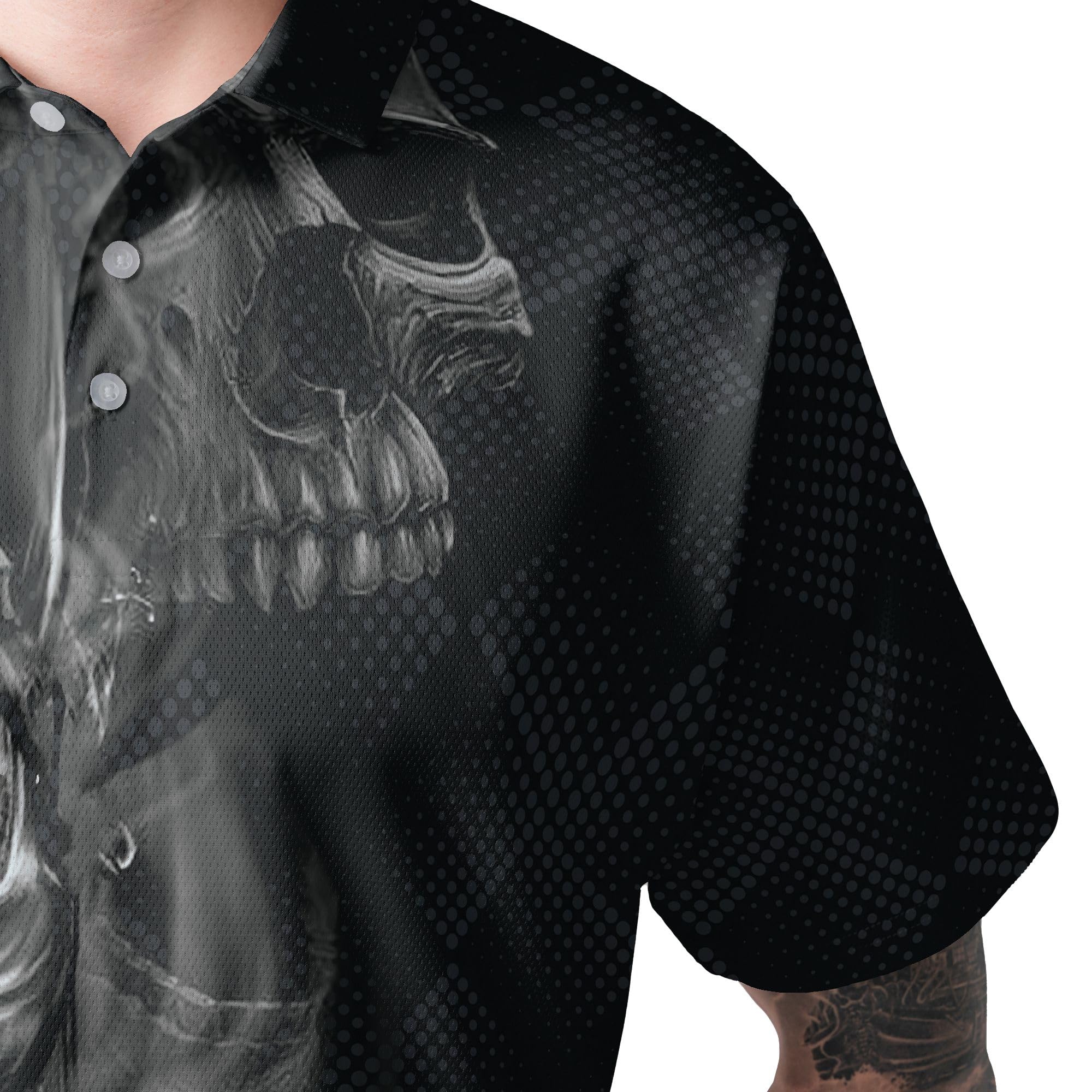 HYPERFAVOR Men's Black & White Skull Print Quick-Dry Golf Polo Shirt - Breathable Short Sleeve Performance Shirt for Golf, Casual Wear & Outdoor Activities