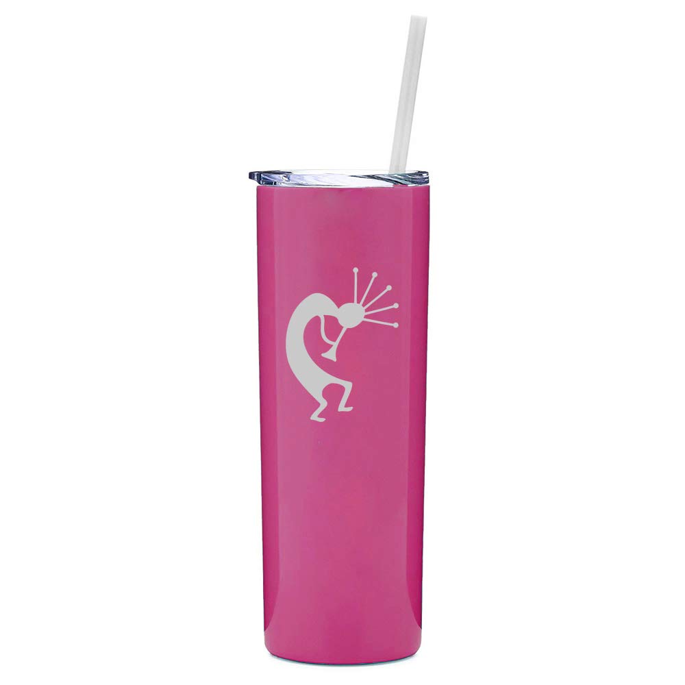20 oz Skinny Tall Stainless Steel Vacuum Insulated Tumbler with Straw & Lid - Kokopelli Design Hot Pink Travel Mug for Coffee, Tea & Cold Drinks - Perfect for Office, Gym, Hiking & Road Trips
