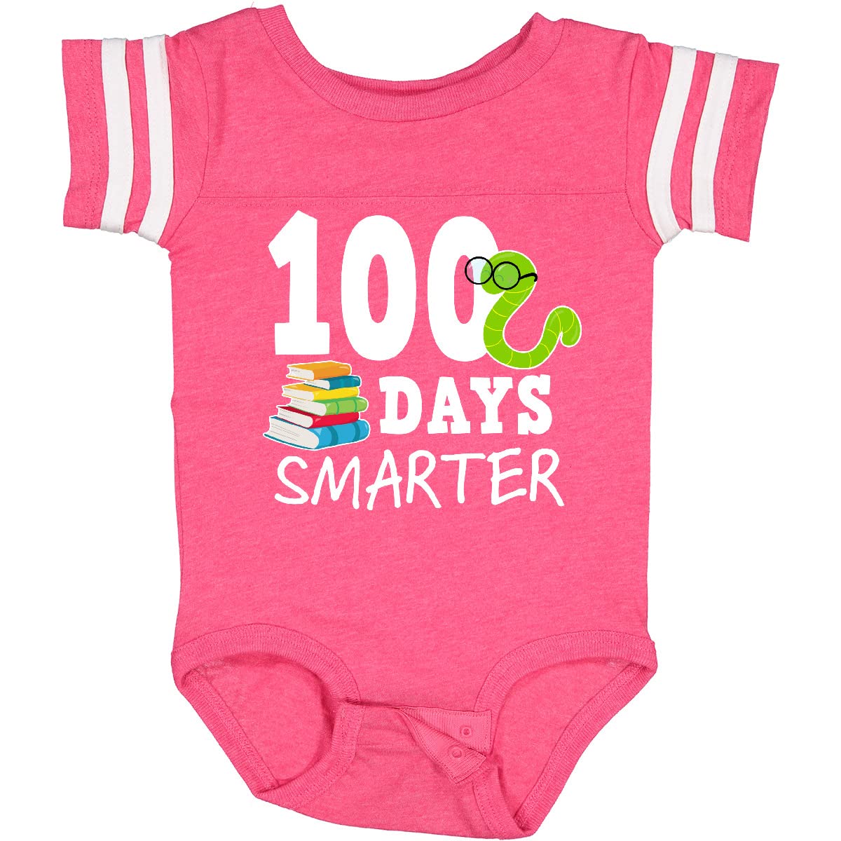 Inktastic 100 Days Smarter with Books and Worm Baby Bodysuit - Cute Infant Onesie for School Milestones, First Day of School & 100th Day Celebration
