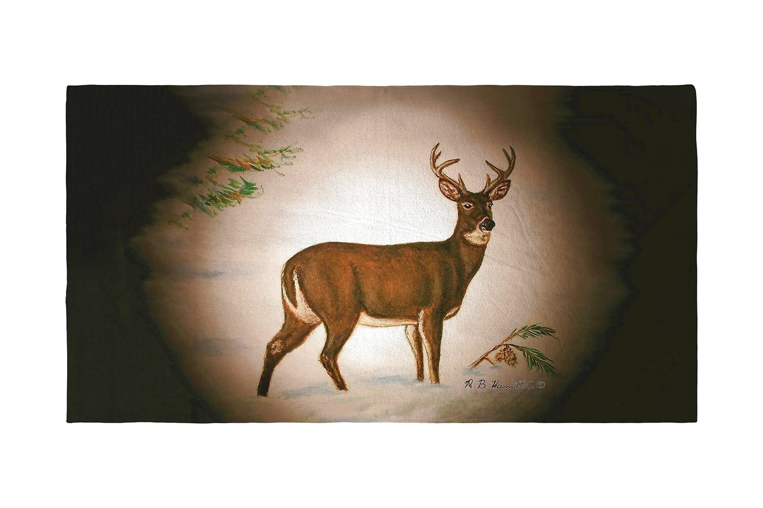 Betsy Drake Deer in Snow Beach Towel - Soft Absorbent Quick-Dry Towel for Pool, Beach, Picnic & Outdoor Activities