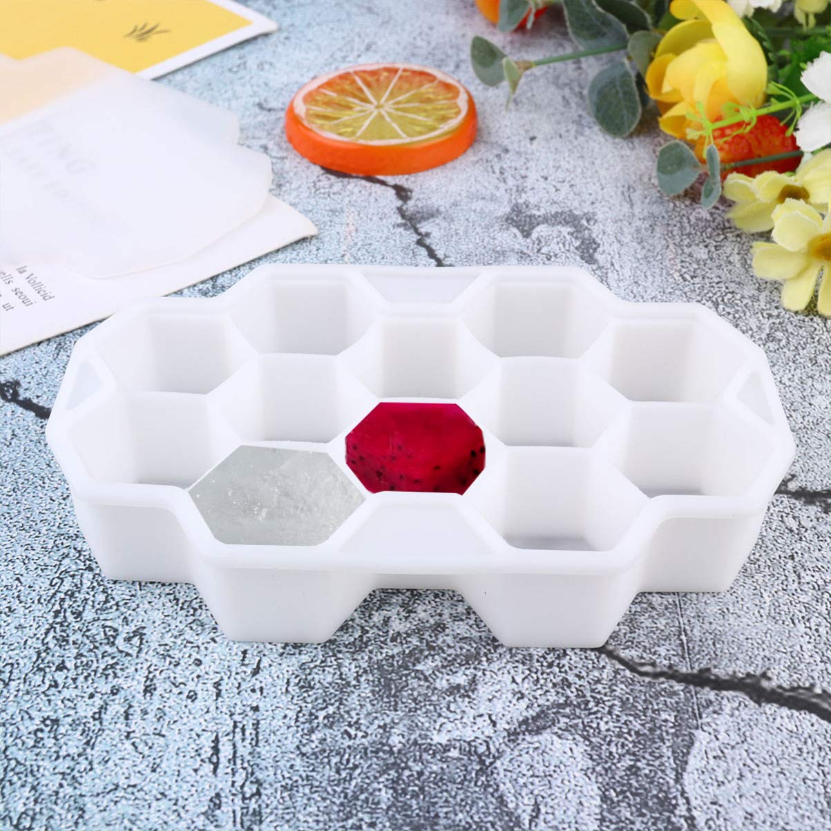Hemoton 2-Pack 12-Cavity Honeycomb Ice Cube Trays with Lids - Whiskey Ice Molds, Silicone Ice Grids for Cocktails, Chocolate & DIY Ice Cream - Perfect for Freezer, Parties & Home Bars