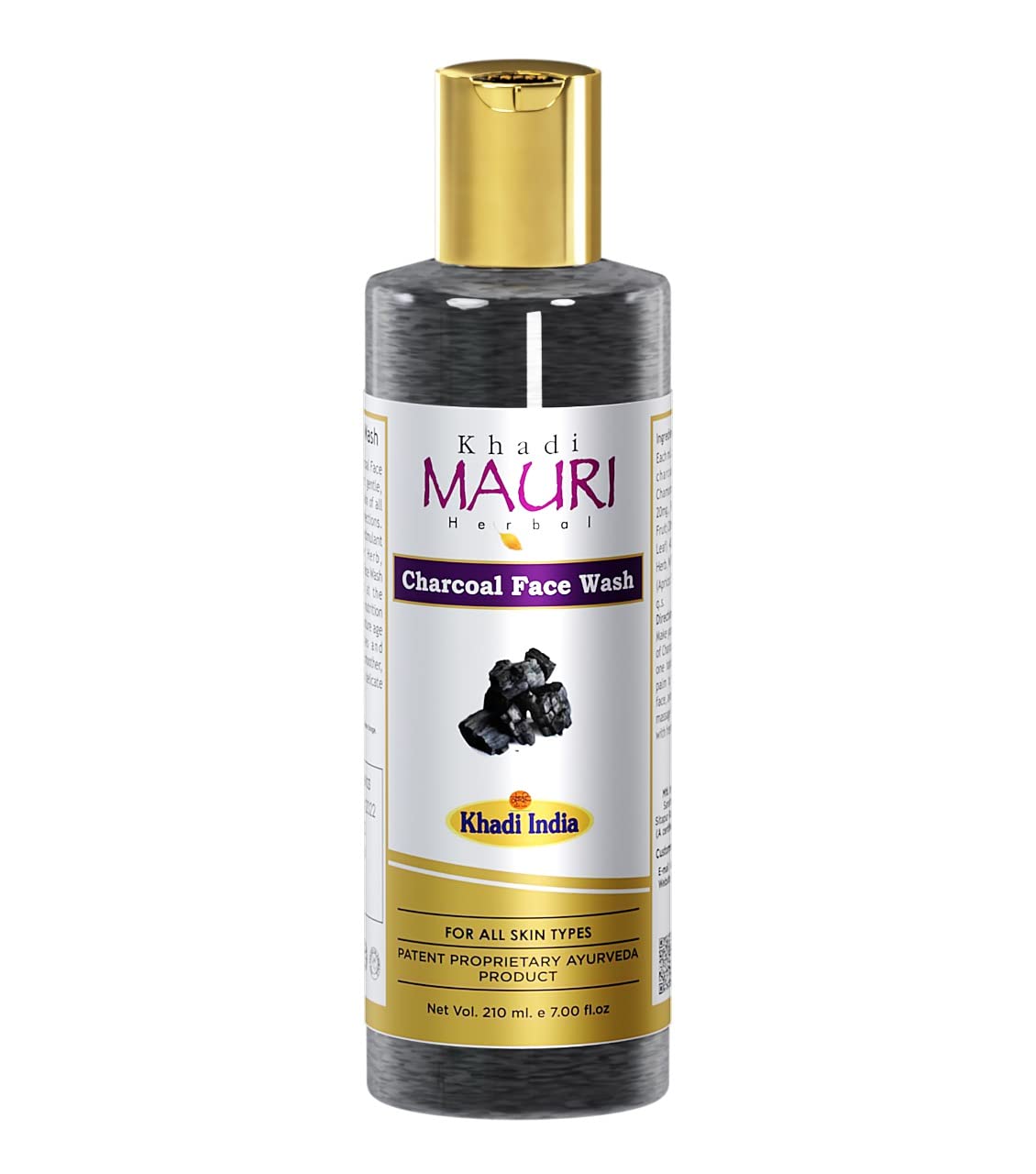 Khadi Mauri Herbal Charcoal Face Wash for Fairness & Skin Whitening - Oil Control & Anti Acne Treatment - SLES & Paraben Free, 210ml - Perfect for Daily Skincare & Acne-Prone Skin