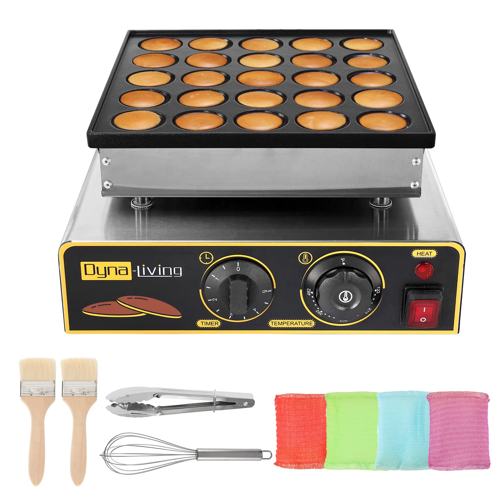 Dyna-Living Mini Pancake Maker Machine - 950W Electric Dutch Pancake Maker with Non-Stick Coating (25PCS) - Perfect for Home, Cafe & Commercial Use - Make Mini Pancakes, Dutch Pancakes & Dorayaki Easily