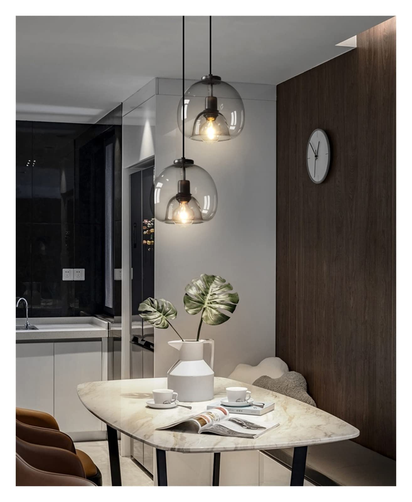 Modern LED Chandelier - Minimalist Glass Bubble Pendant Light with 1/2/3 Heads in Black/Smoke Grey for Dining Room, Living Room, Bedroom, Bar | Energy-Efficient Hanging Lamp for Home & Office Decor