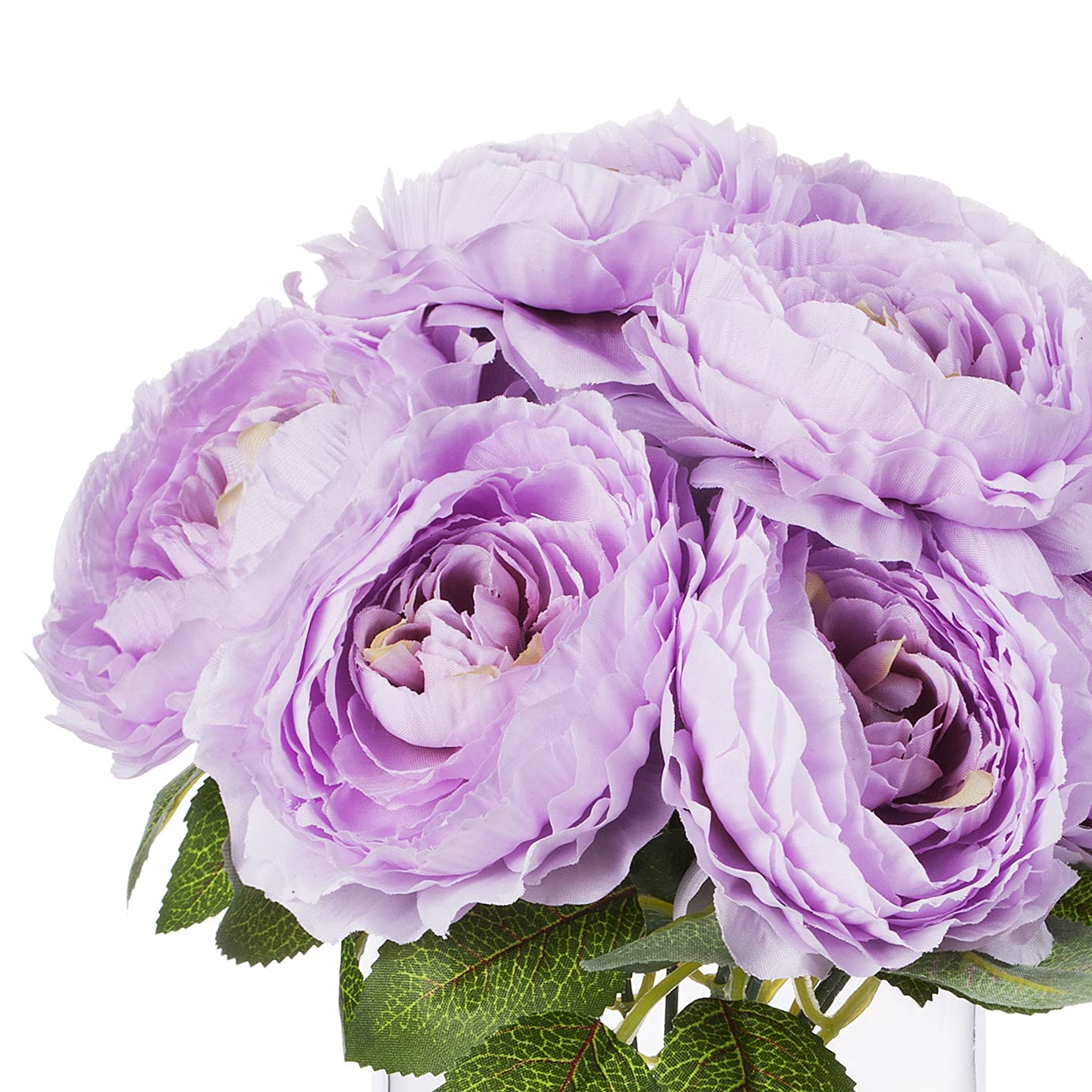 ENOVA HOME Artificial Silk Peony Flower Arrangement in Glass Vase with Faux Water - Lavender Purple Floral Centerpiece for Home Decor, Wedding, Table Decorations
