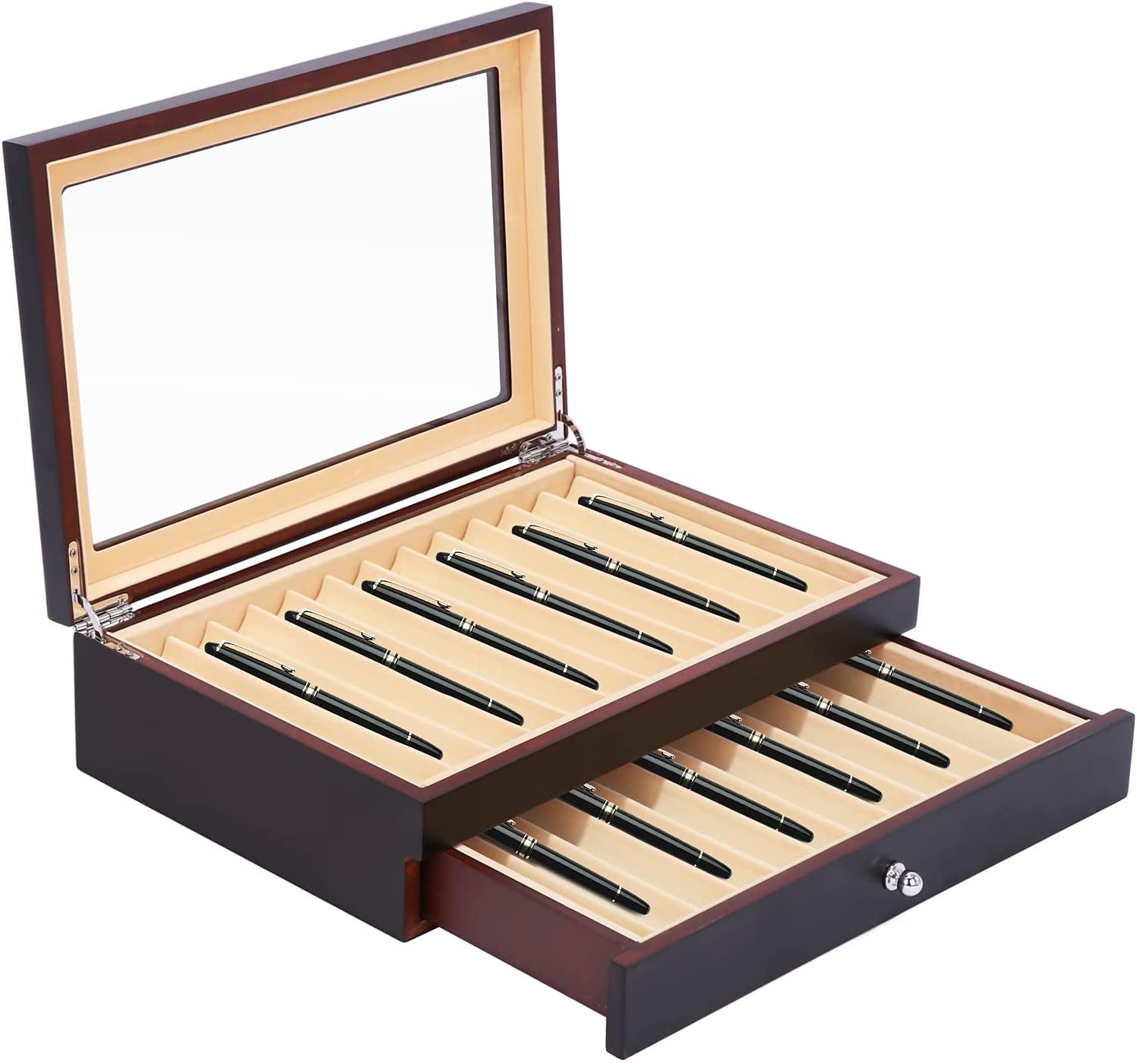 Premium Wooden Pen Display Box - 23 Slot Fountain Pen Storage Organizer with 2 Layers for Collectors (Ebony) | Perfect for Office, Home Desk & Gift Presentation