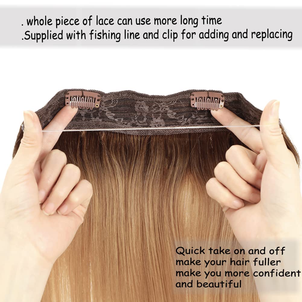20 Inch Real Human Hair Extensions - Chocolate Brown to Caramel Blonde Straight Clip-in Hair Extensions with Invisible Wire & Transparent Fish Line for Seamless Blending | Perfect for Daily Wear, Parties, Weddings & Special Occasions
