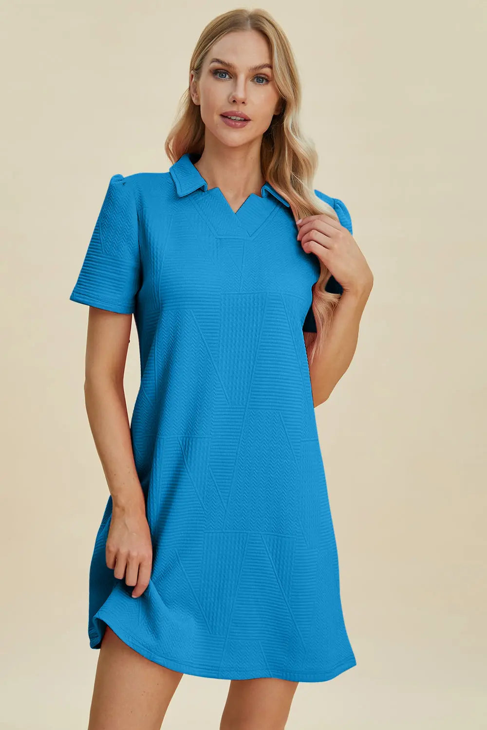 Double Take Full Size Textured Short Sleeve Dress for Women - Casual Summer Flowy Dress for Beach, Vacation & Everyday Wear