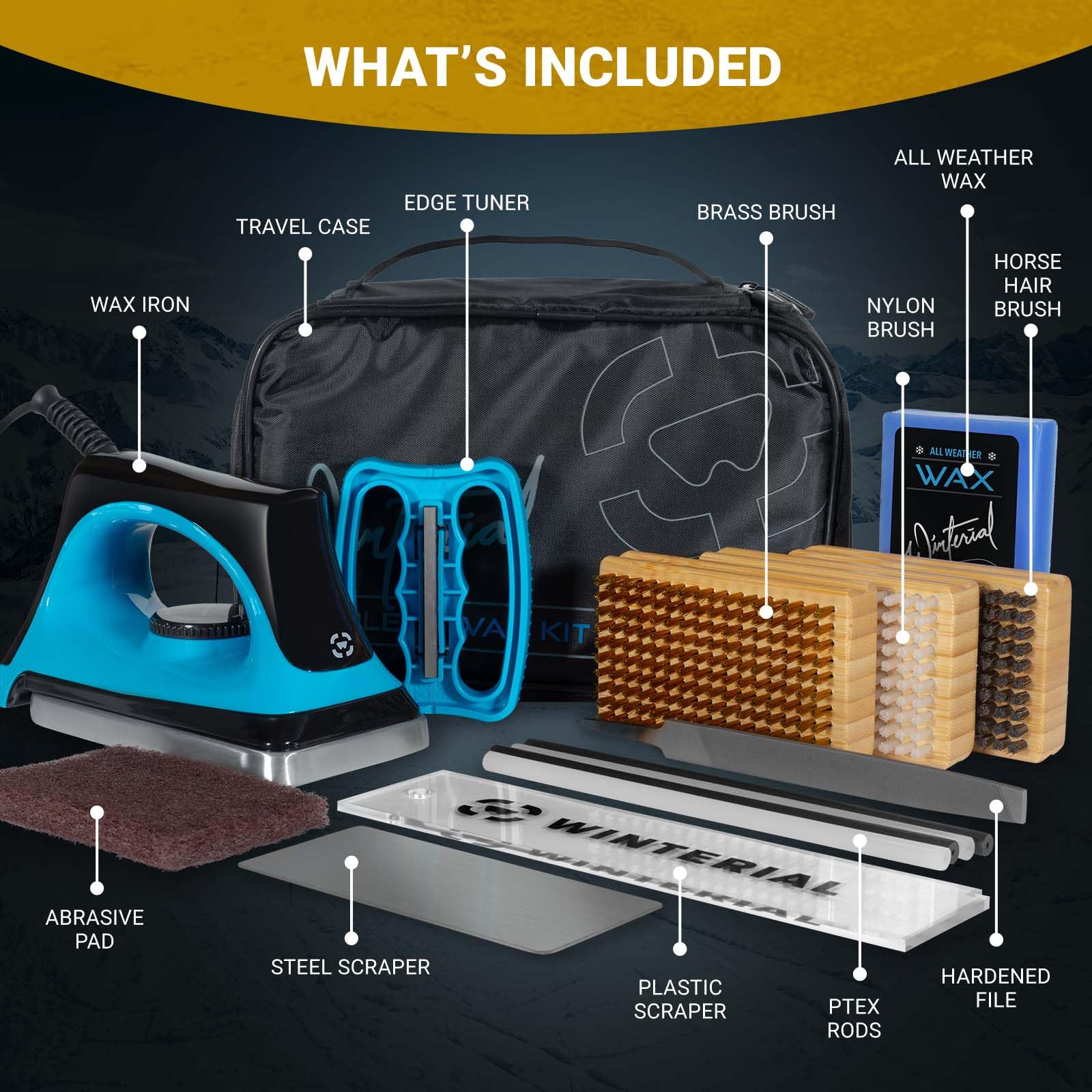 Winterial Complete Snowboard & Ski Tuning Kit - All-Temp Wax, Edge Tuner, PTEX Rods, Waxing Iron & Apron for Professional-Grade Maintenance at Home or On the Go - Perfect for Pre-Season Prep, Mid-Season Touch-Ups & Post-Season Storage