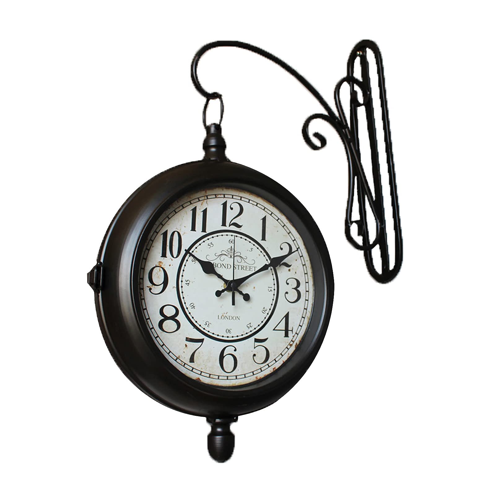 Vintage Double Sided Wall Clock - Grand Central Station Inspired Wrought Iron Retro Antique Clock for Indoor, Outdoor, Home & Garden Decor - Perfect for Living Room, Bedroom, Office, Patio and Backyard