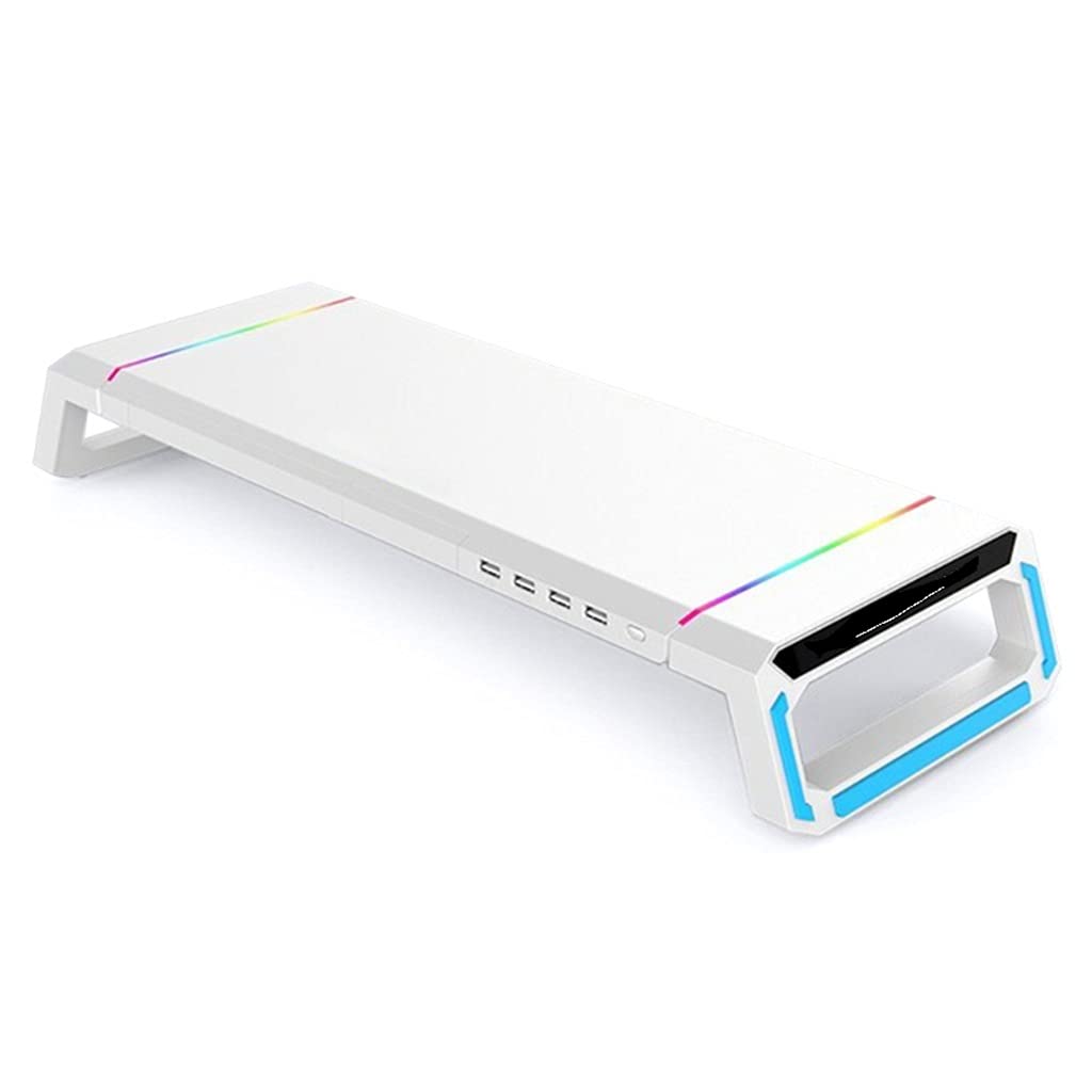 HXHLZY Universal Monitor Stand Riser with RGB Lighting & 4 USB 2.0 Ports - Ergonomic Desk Organizer for Laptop & Computer Monitor - Perfect for Home Office, Gaming Setup & Workspace (White)