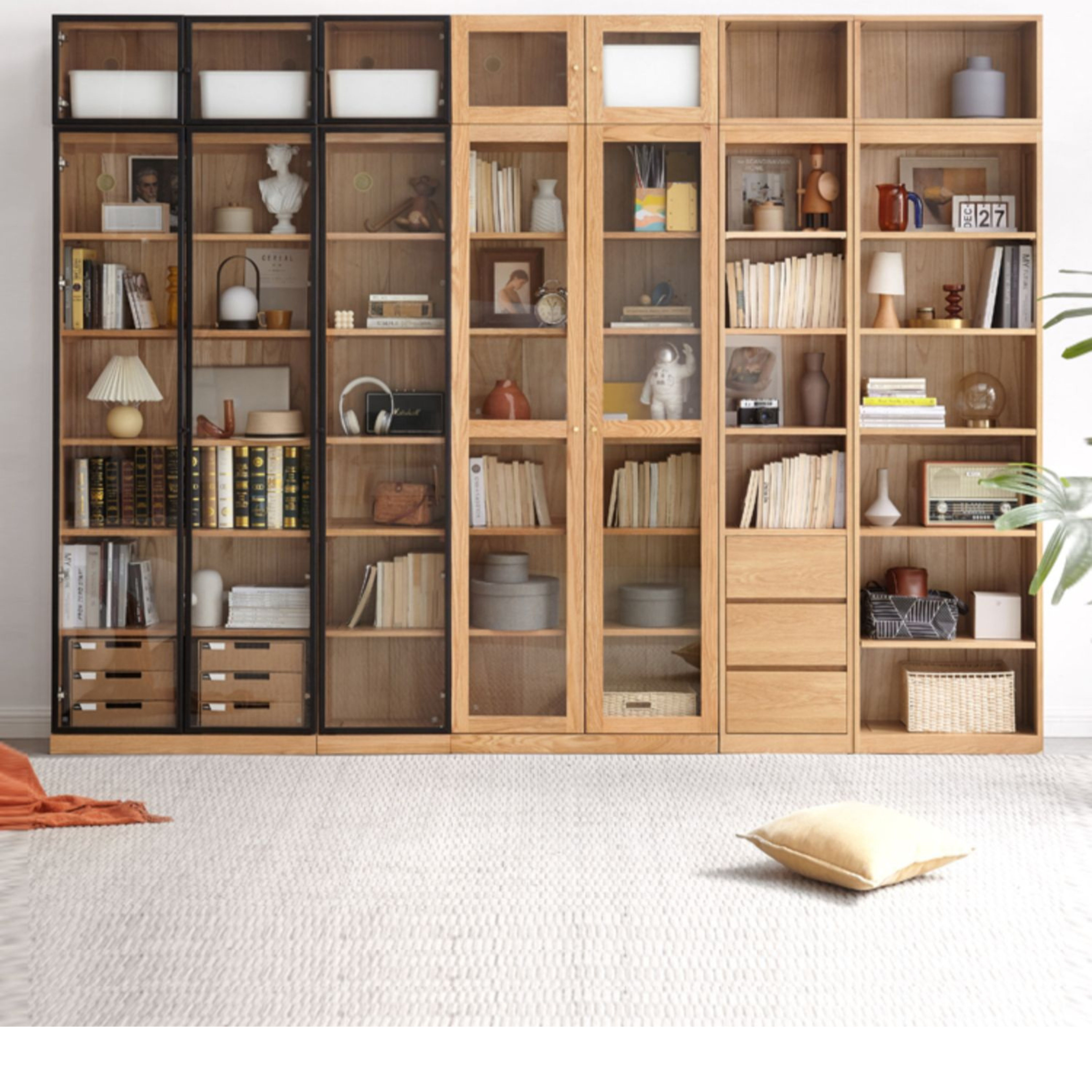 Solid Oak Wood Cabinet with Bookcase - Stylish Storage for Home Office, Living Room & Bedroom