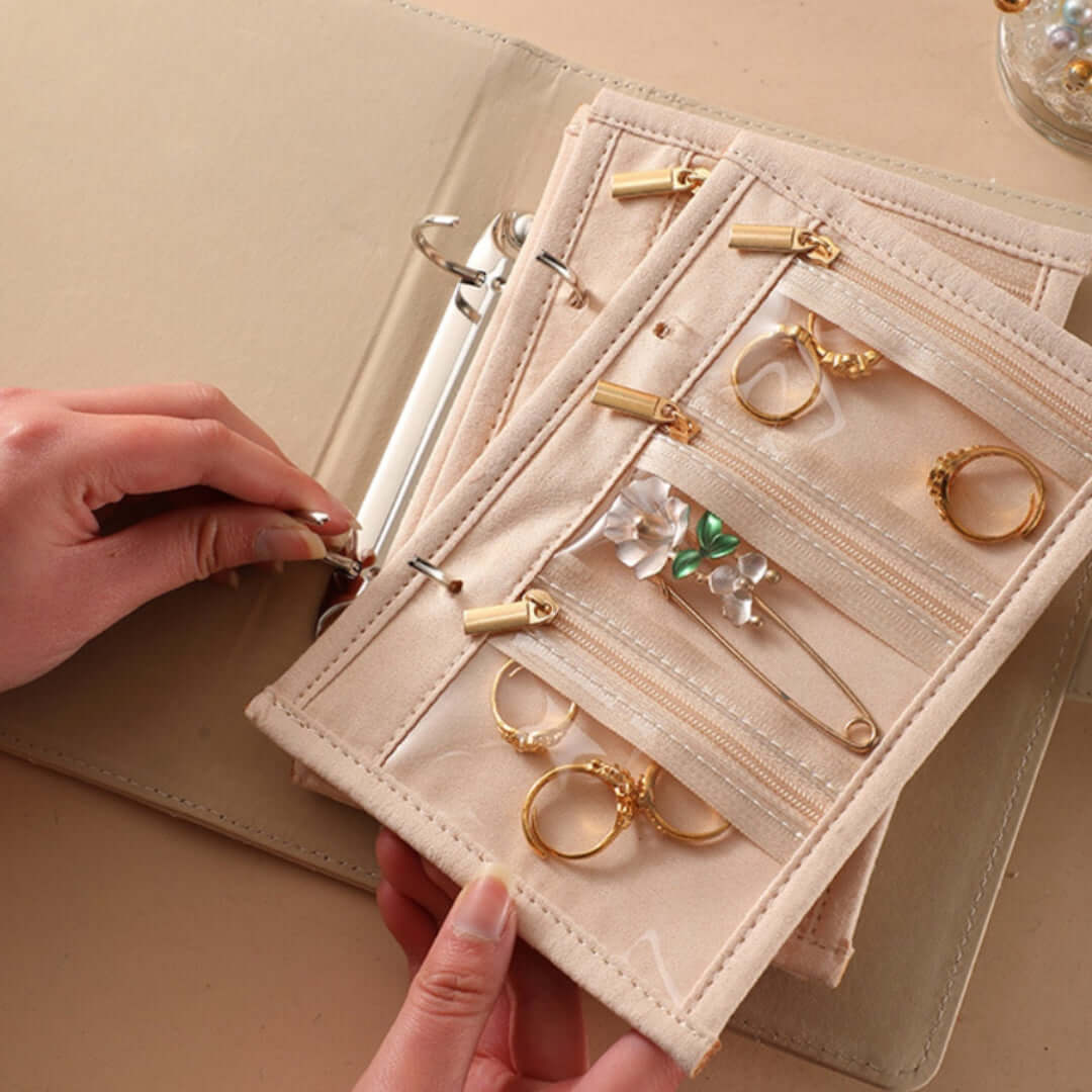 Premium Jewelry Organizer Case - Zippered Binder Book with Storage Pouch | APJ313 | Perfect for Travel, Home & Gift Giving