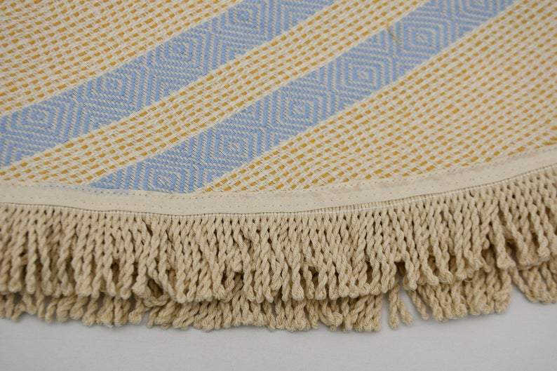 Premium 100% Cotton Blue and Yellow Round Beach Towel - Soft, Absorbent & Quick-Drying for Pool, Sand & Summer Vacations