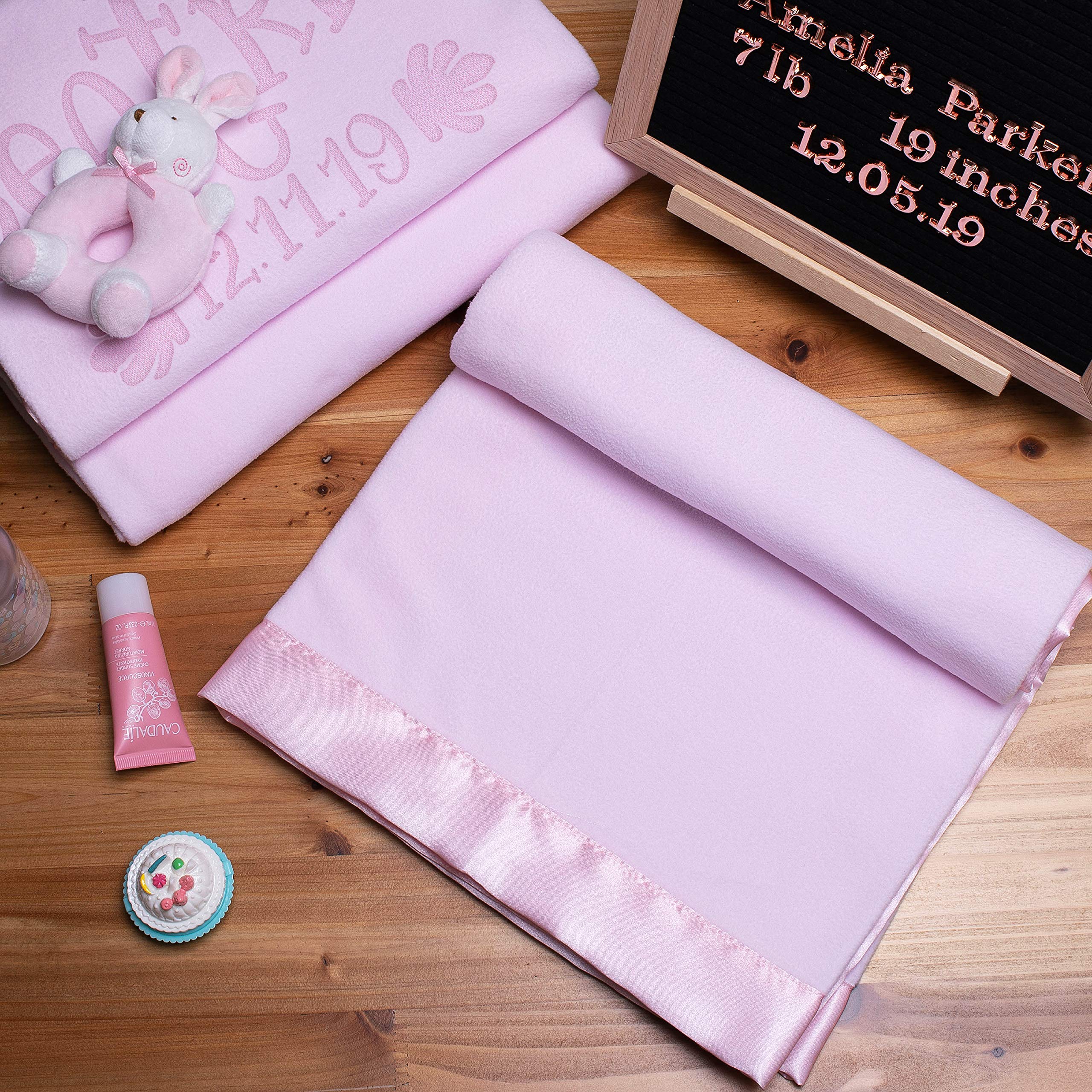 Personalized Baby Blanket with Initial and Name - 36x36 Inch Soft Fleece with Satin Trim (Pink) - Perfect Baby Shower Gift for Boys and Girls - Ideal for Swaddling, Nursing, and Photo Props