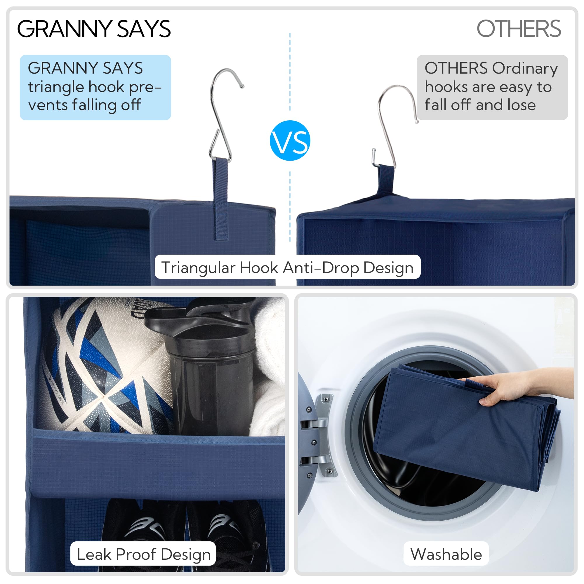 GRANNY SAYS 3-Tier Hanging Closet Organizer - Collapsible Storage Shelves for Nursery, Bedroom & Closet - Space Saving Navy Blue Organizer (29.5