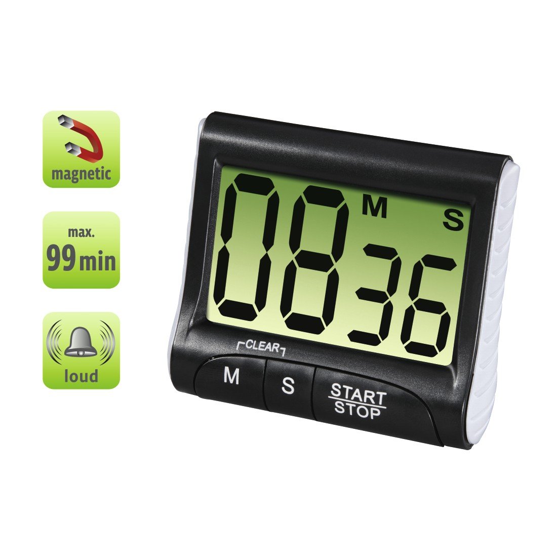 Xavax Digital Kitchen Timer with Large LCD Display - Countdown Clock for Cooking, Baking, Exercise & Classroom Use - Black