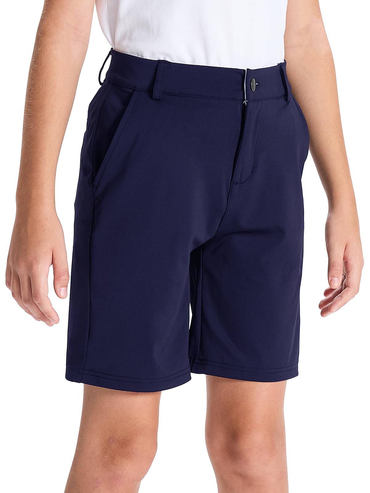 DEVOROPA Boys' Stretch Golf Shorts - Flat Front Chino Hybrid Twill Casual Shorts with Pockets for Youth & Kids - Perfect for School Uniforms, Golf Practice & Everyday Wear