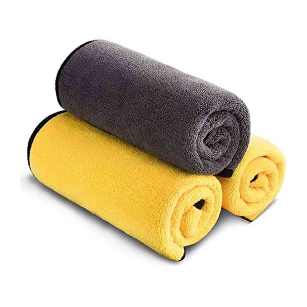 Premium Microfiber Cleaning Cloths - 600 GSM Ultra Absorbent Double-Sided Car Detailing Towels (40x40cm, Pack of 3) - Ideal for Auto, Bike, Interior & Exterior Cleaning | Yellow | Perfect for Car Wash, Household & Office Use
