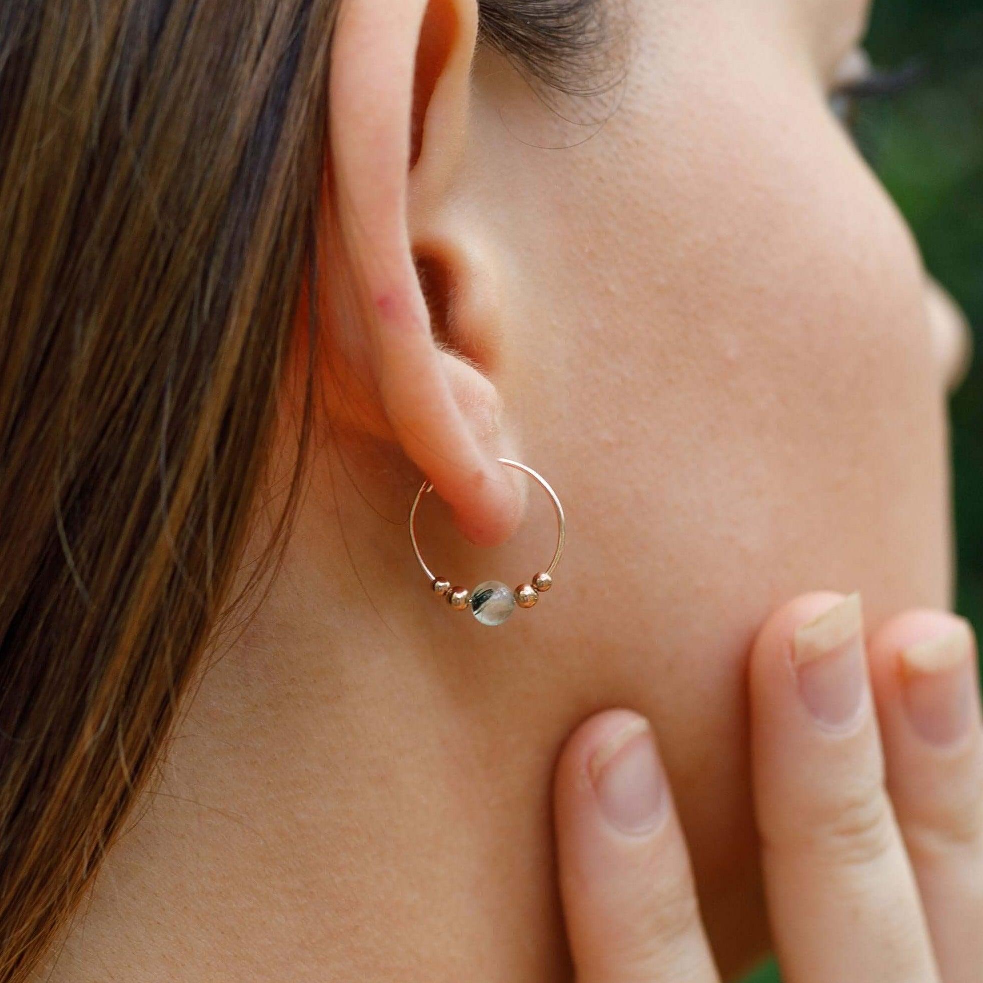Tiny Prehnite Gemstone Bead Hoop Earrings - Dainty Green Stone Jewelry for Women | Perfect for Everyday Wear, Office & Special Occasions