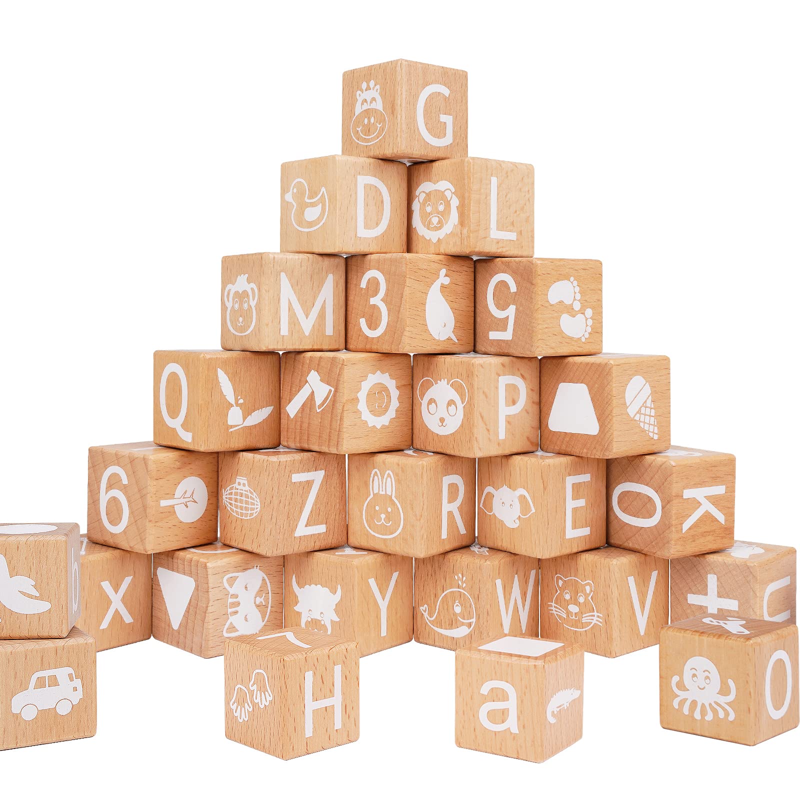 AXEARTE Wooden Alphabet Stacking Blocks - 26 ABC Learning Blocks for Toddlers with Numbers & Animal Icons, Montessori Educational Toys for Preschool Kids | Perfect for Early Childhood Development & Sensory Play at Home or Classroom